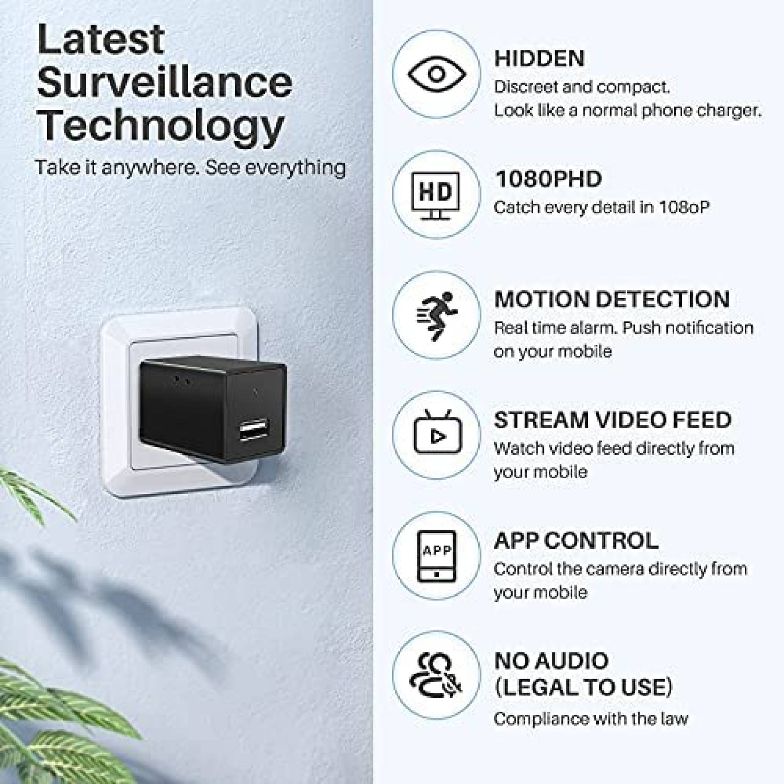 Camara Escondida Camide USB 1080p HD en Cargador -Negro