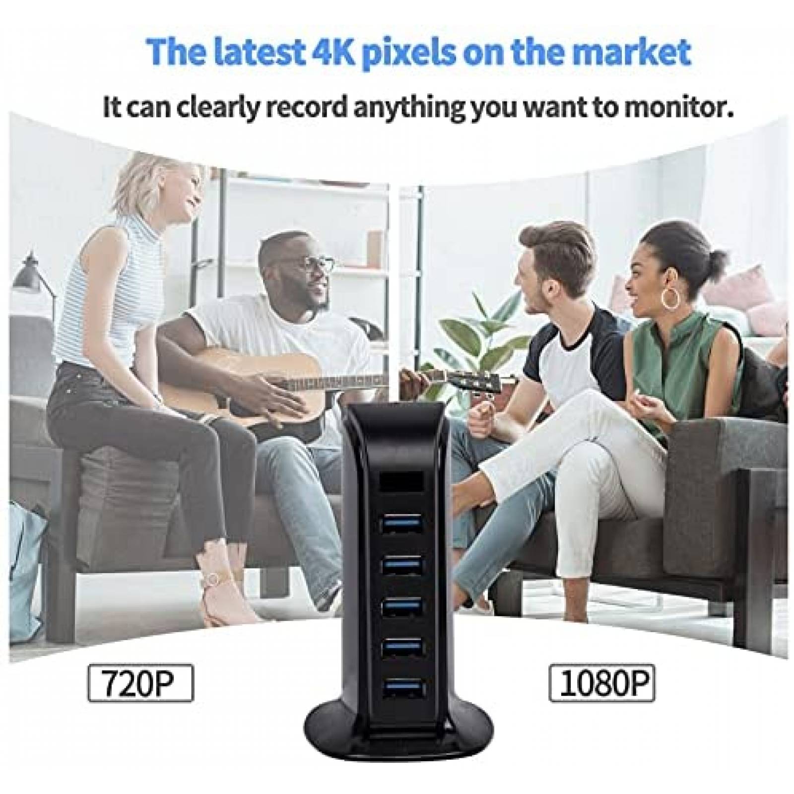 Camara Escondida FYZSJWL en Cargador de 5 Puertos USB -Negro