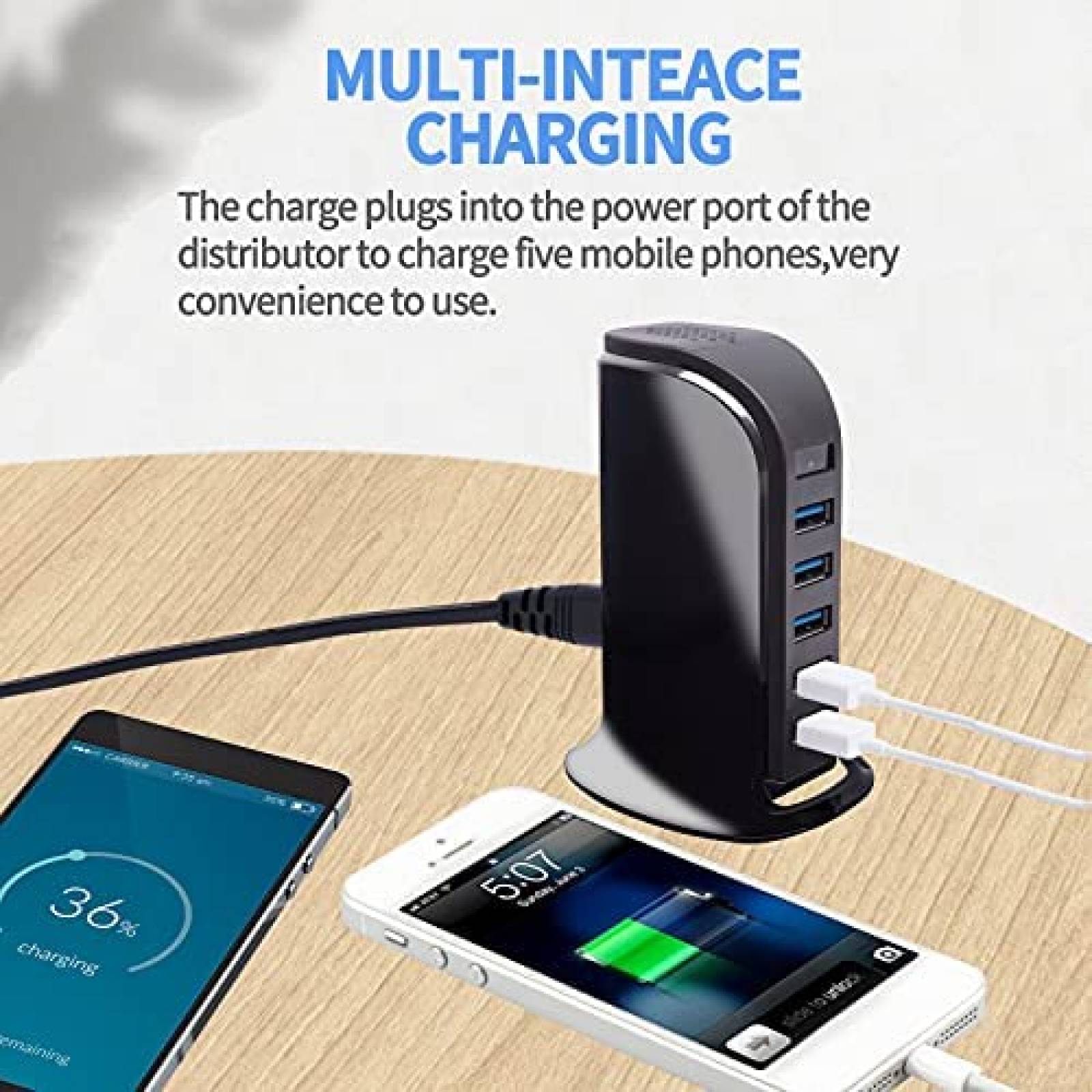 Camara Escondida FYZSJWL en Cargador de 5 Puertos USB -Negro