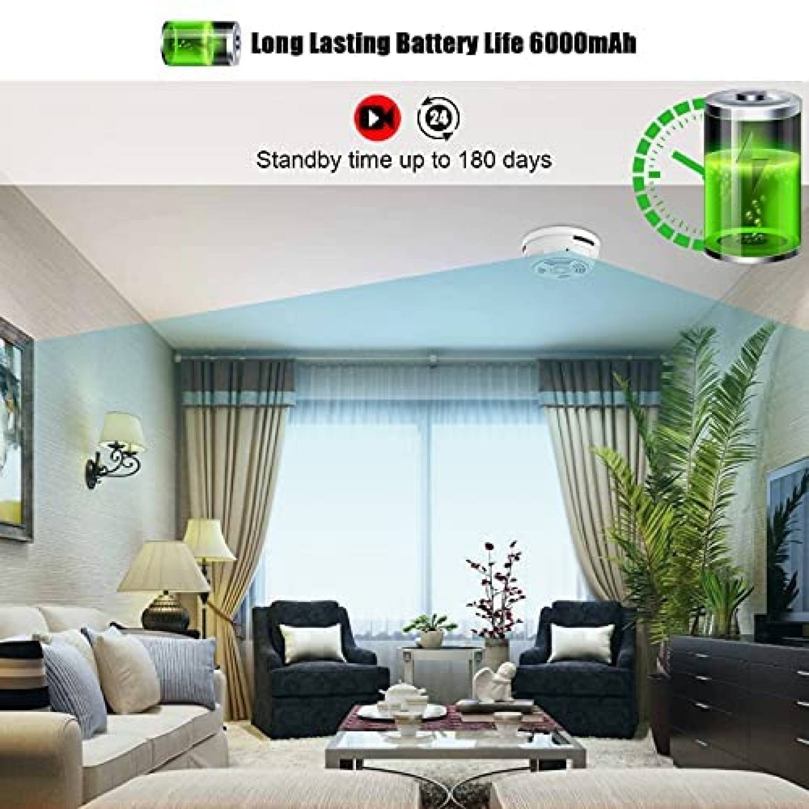 Camara Seguridad nanshiba tipo Detector Humo 1080p Noche