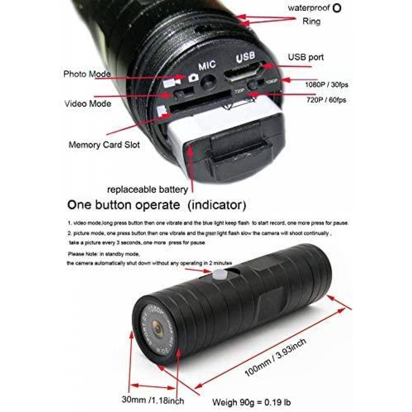 Camara de video ABLEBRO HWX28SBNV Para pistola de caza-Negro