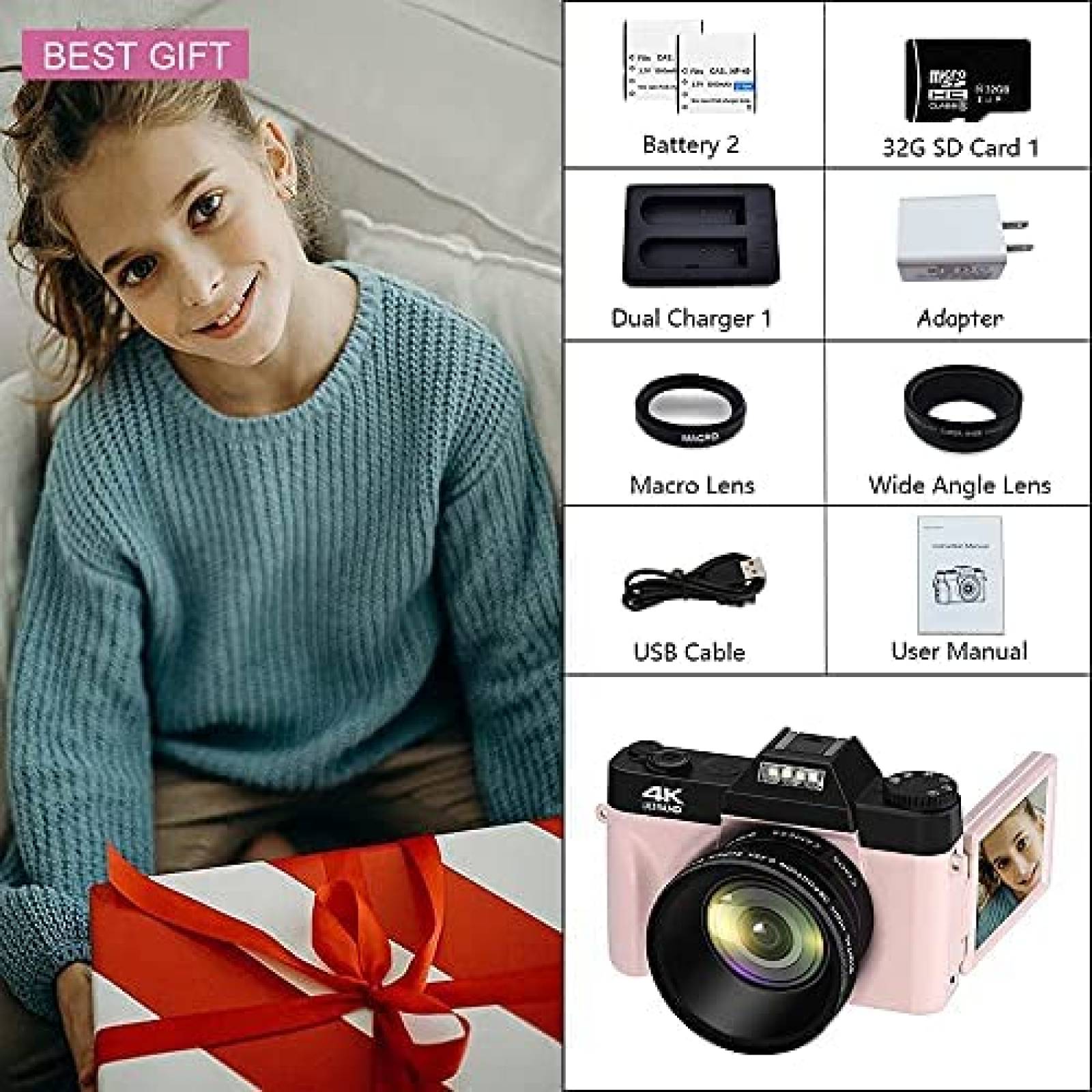 Camara Digital VETEK 4K 48MP 16X Zoom + Micro SD 32GB