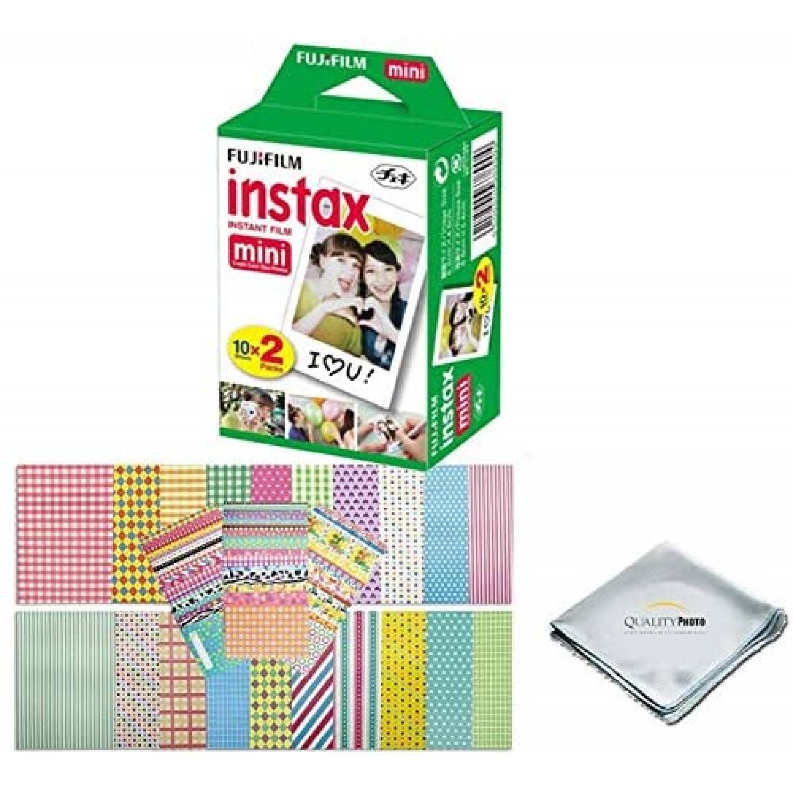 Fujifilm Instax Mini película instantánea (blanco) para cámaras Fujifilm  Mini 8 y Mini 9 con paño de microfibra de Quality Photo (20 hojas de