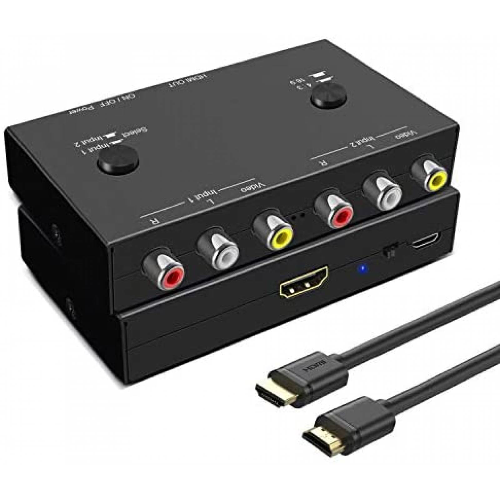 Convertidor RCA a HDMI Convertidor AV a HDMI Adaptador compuesto a HDMI  Soporte 1080P/ 720P Compatible con N64, PS one, PS2, PS3, STB, Xbox, VHS,  VCR