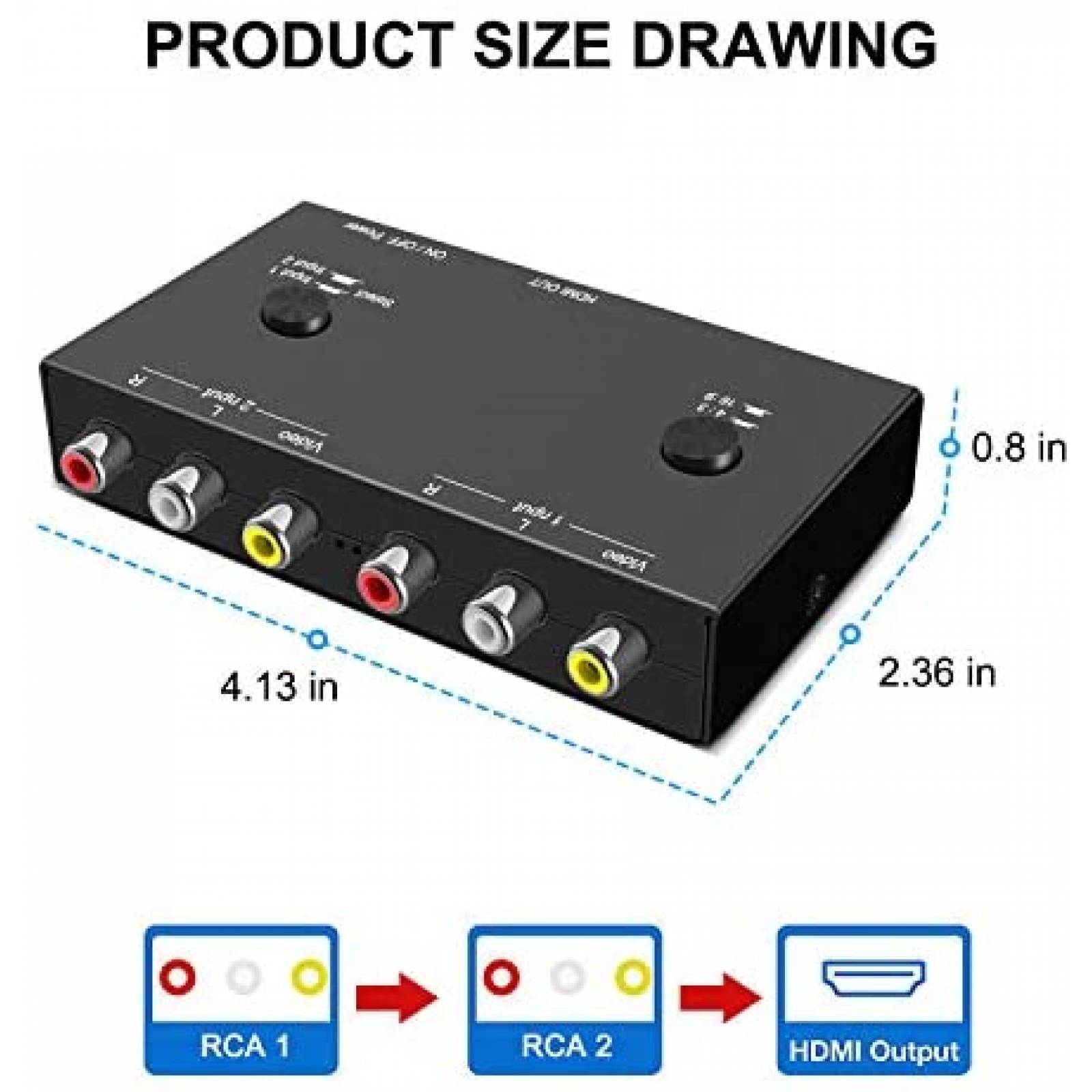 Convertidor RCA a HDMI, 1080P RCA compuesto AV a HDMI, cable convertidor de  video compatible con Wii NES N64 PS2 Xbox 360 Sega Genesis VHS VCR