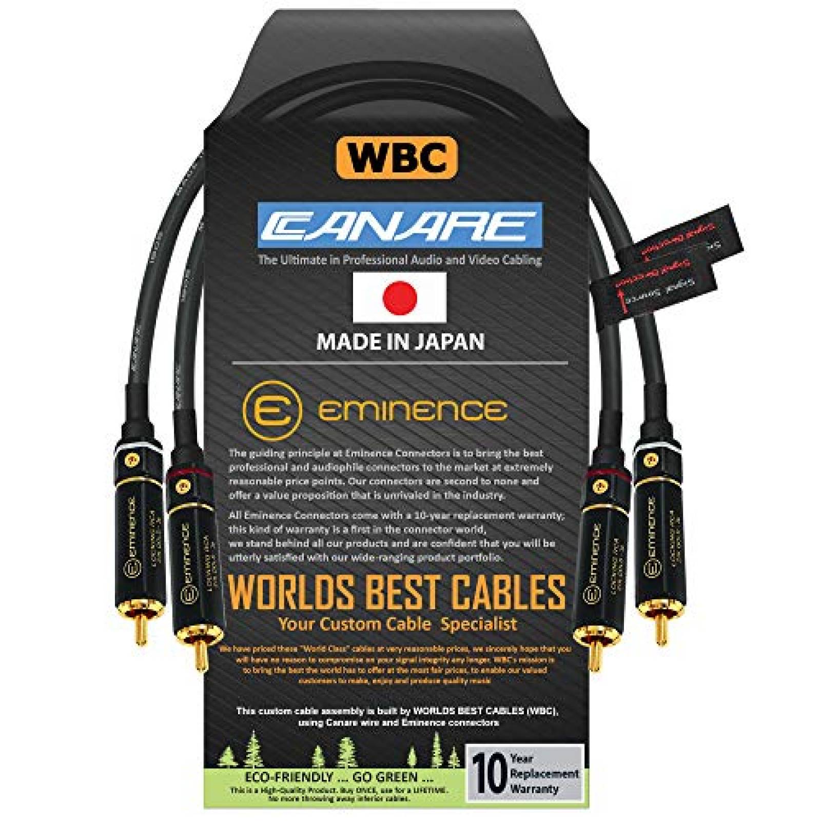 Cable RCA WORLDS BEST CABLES de 0.5 Pies 2 Pzs -Negro