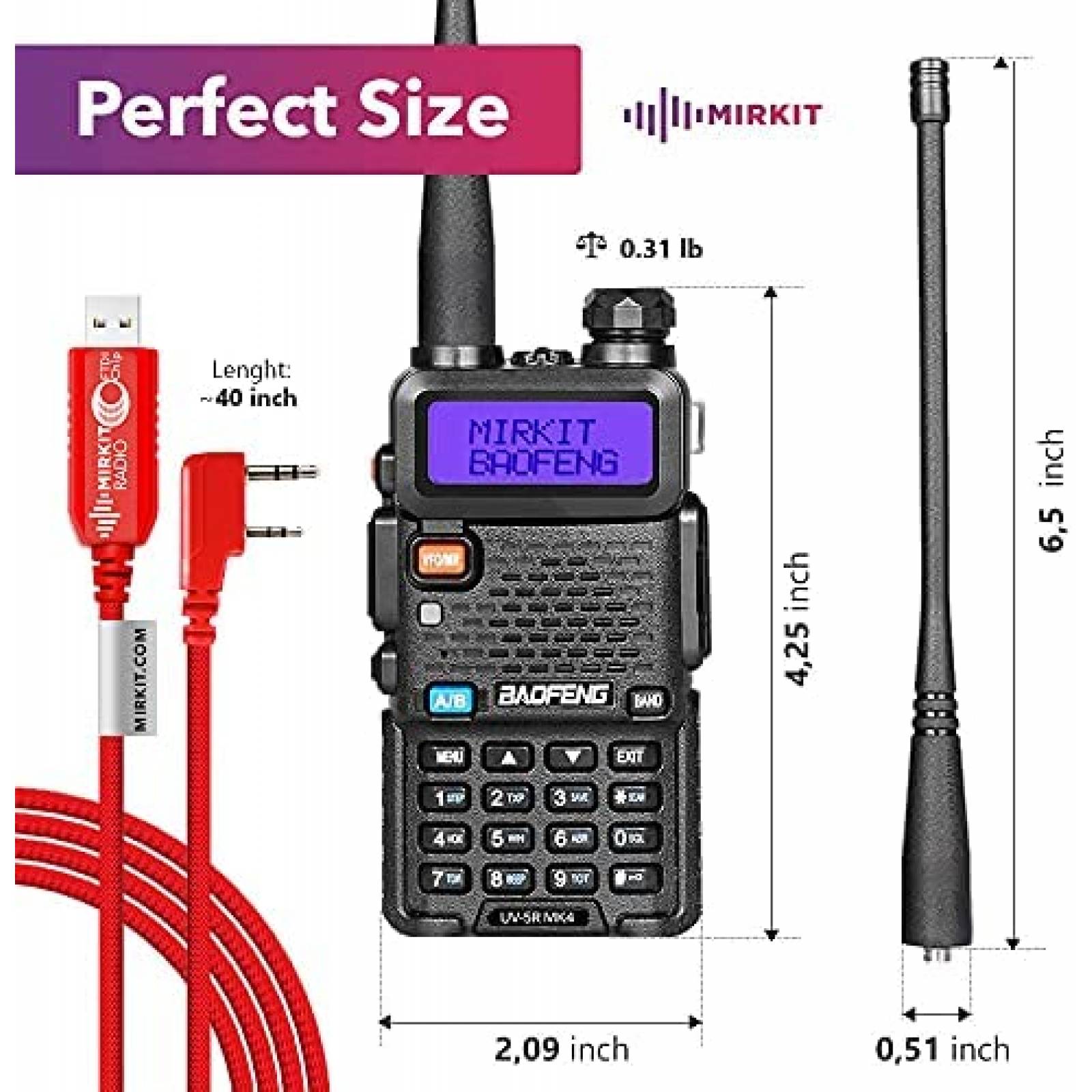Radios Bidireccionales Mirkit Baofeng UV-5R 2 Pzs 8W -Negro