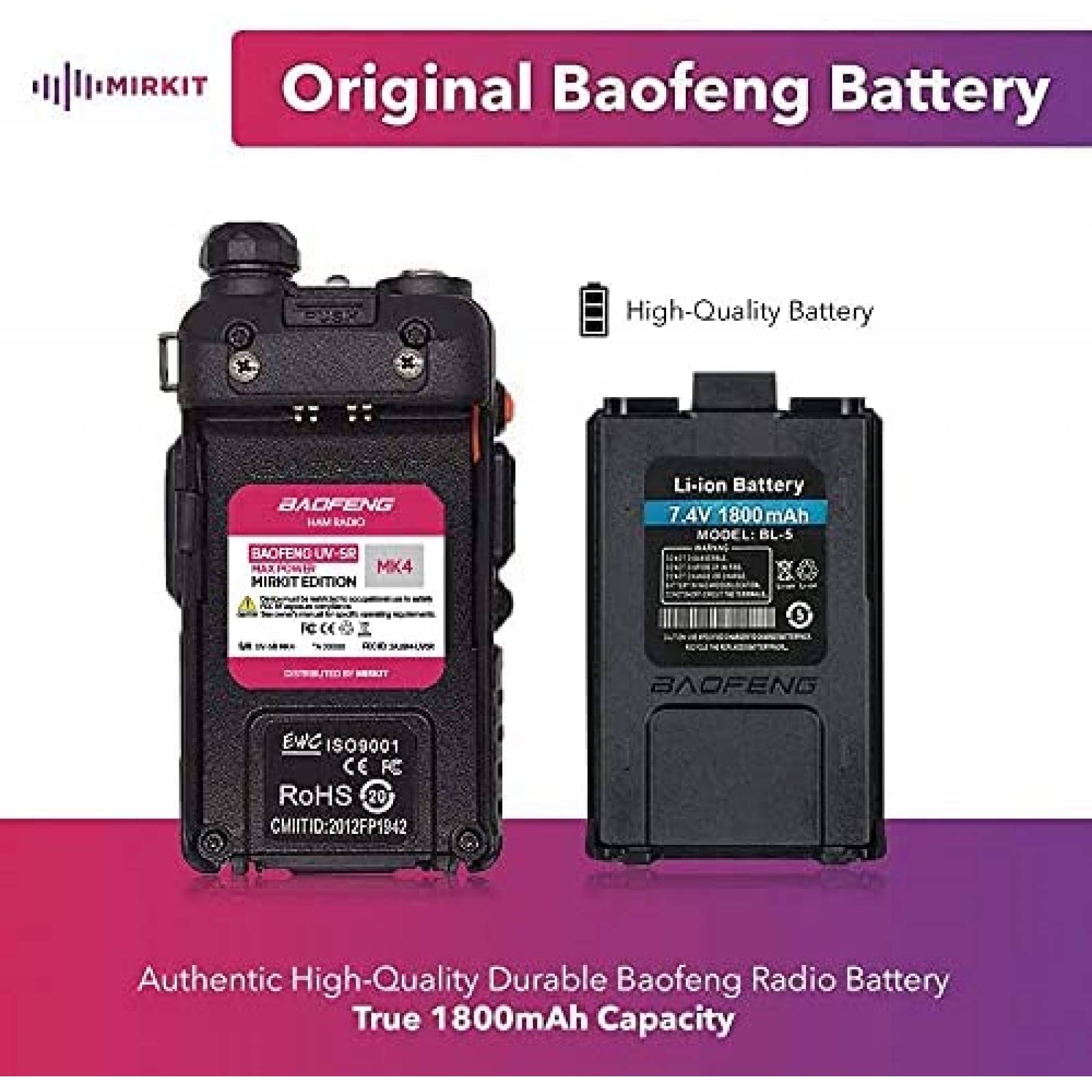 Radios Bidireccionales Mirkit Baofeng UV-5R 2 Pzs 8W -Negro