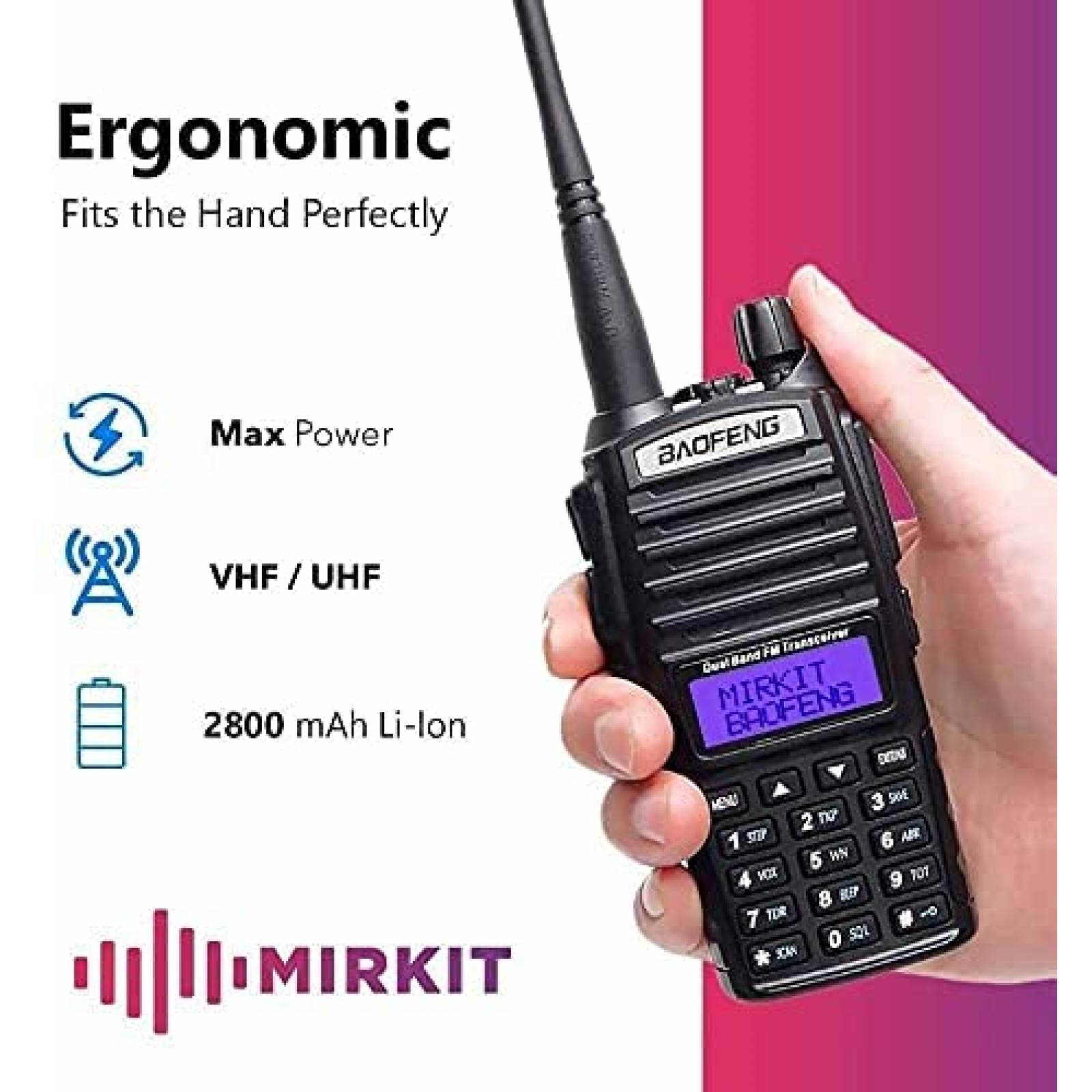 Radios Mirkit Baofeng uv82 8W Doble Banda de 128 Canales