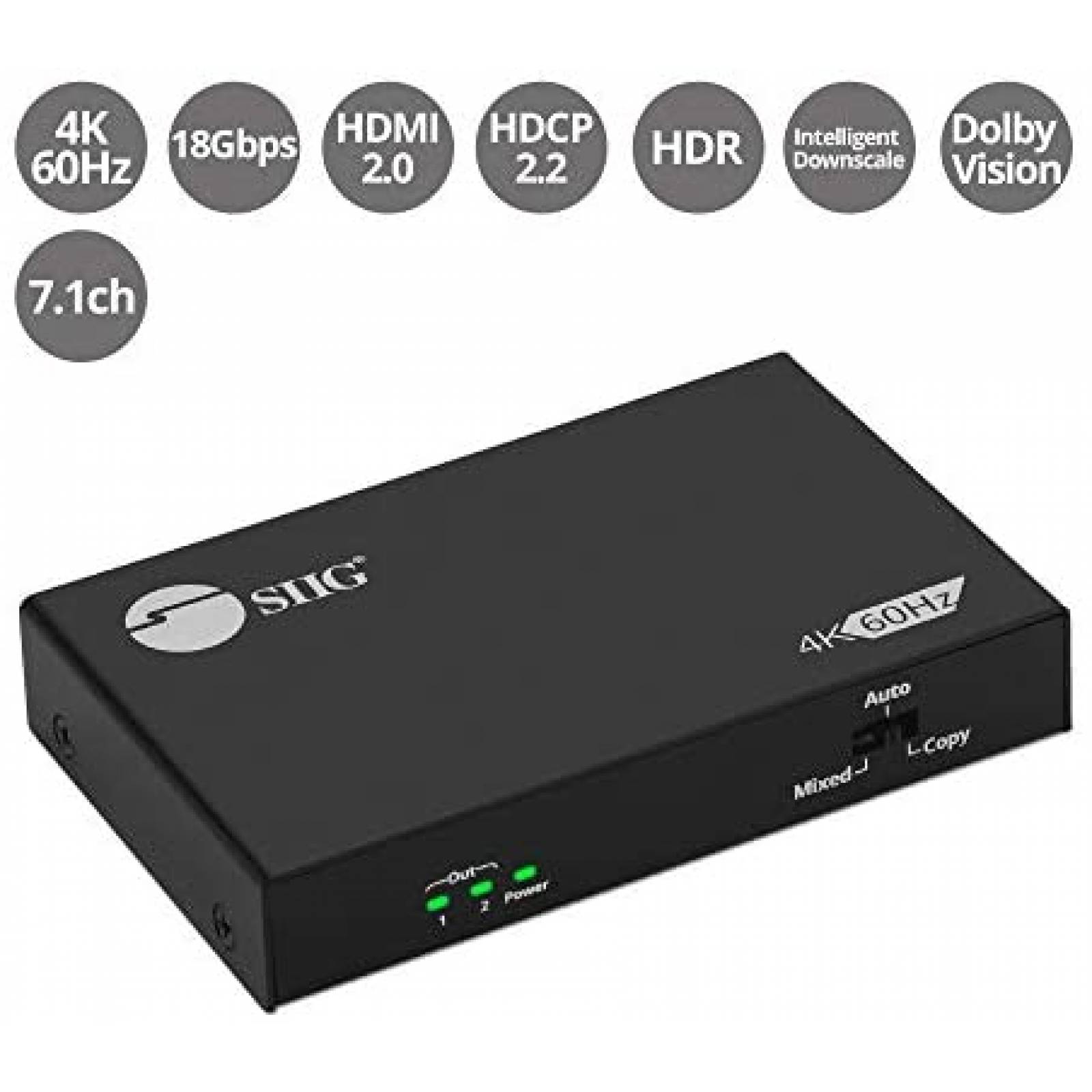 Reduccion de escala de video inteligente SIIG 1x2 HDMI 2.0