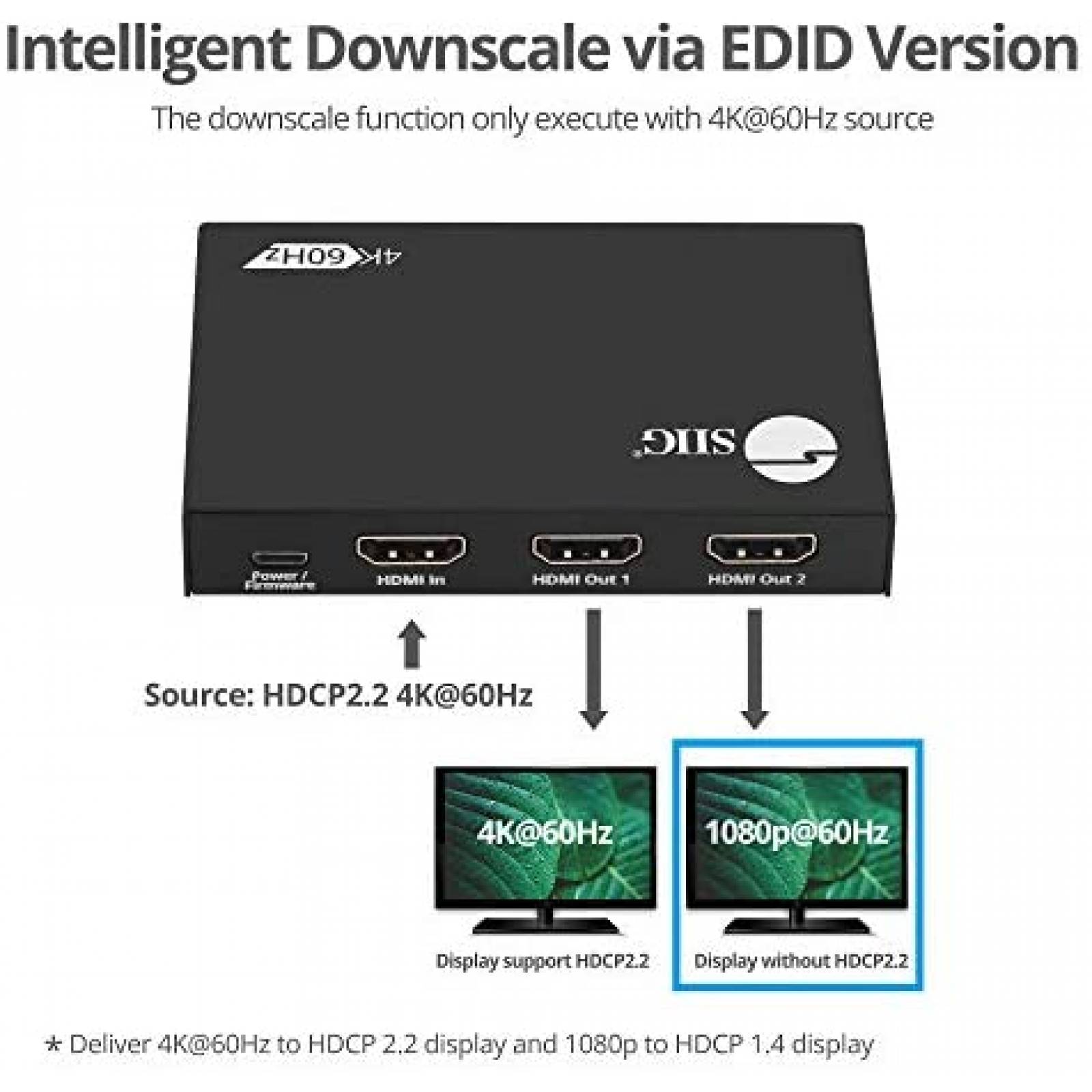 Reduccion de escala de video inteligente SIIG 1x2 HDMI 2.0