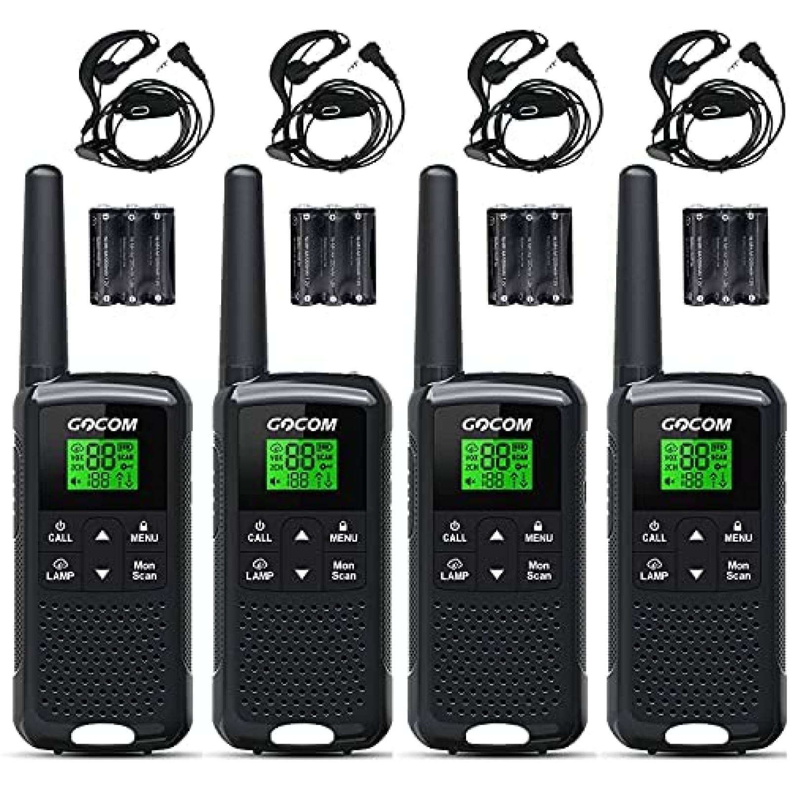 Walkie Talkies GOCOM Paquete de 4 bidireccional -Negro