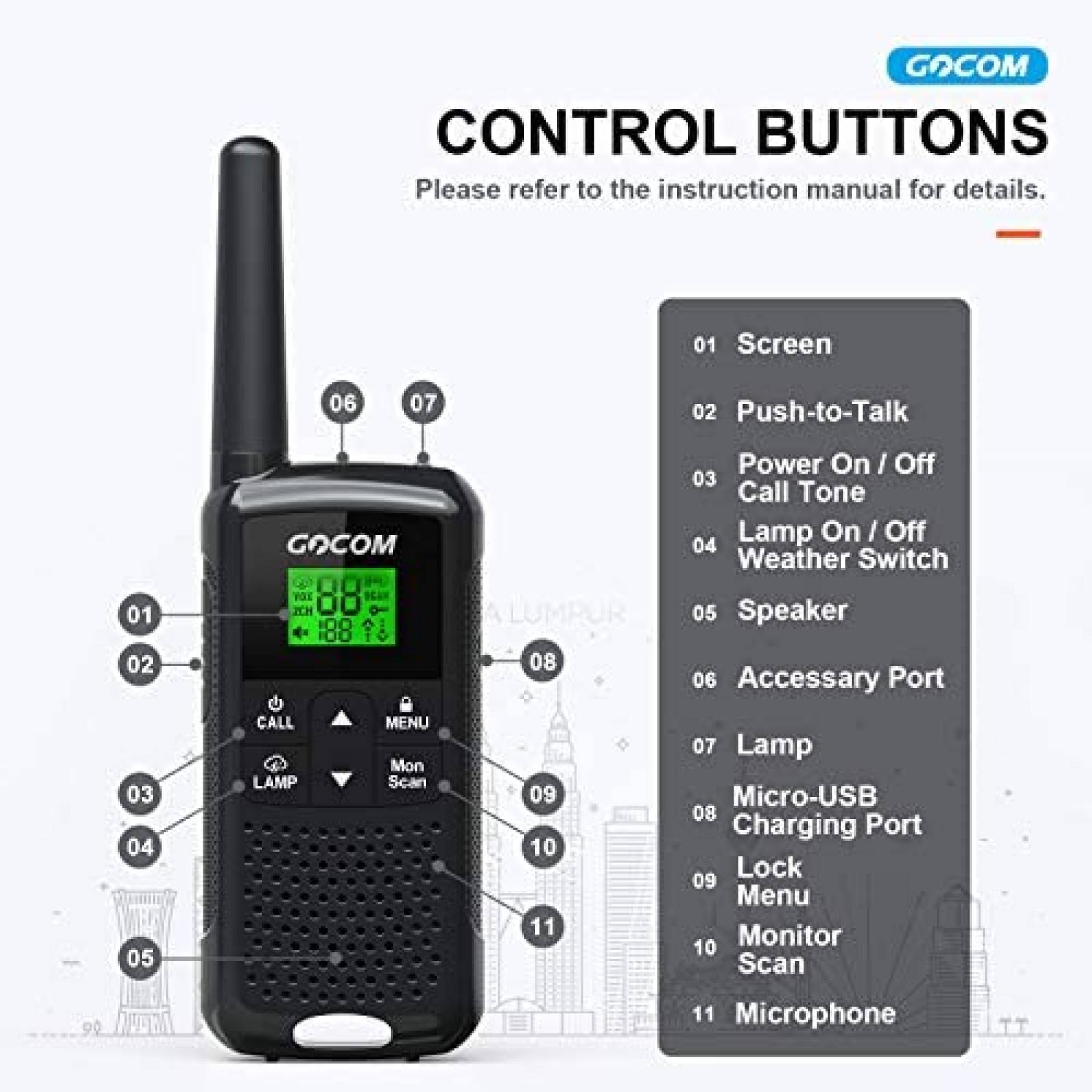 Walkie Talkies GOCOM Paquete de 4 bidireccional -Negro