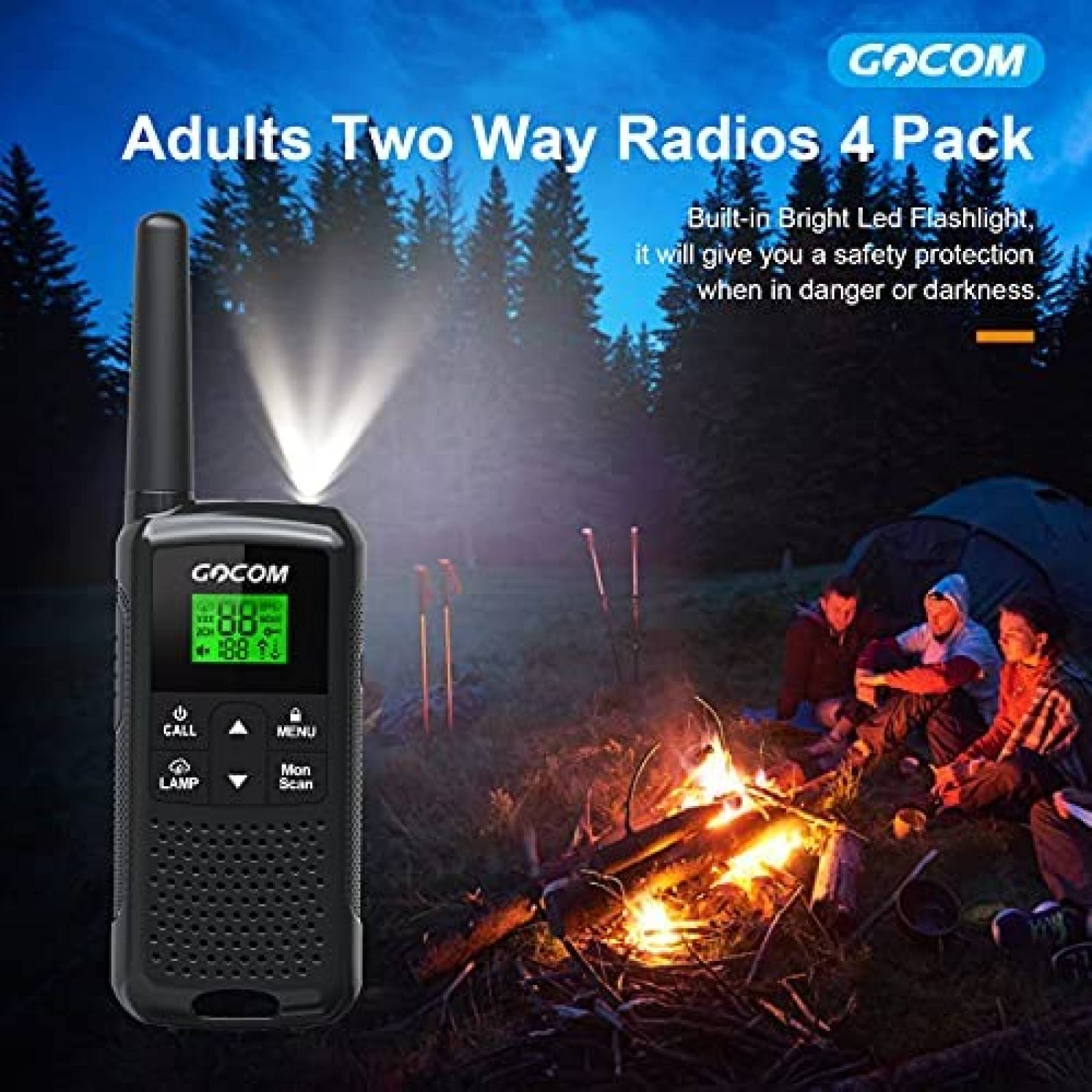 Walkie Talkies GOCOM Paquete de 4 bidireccional -Negro
