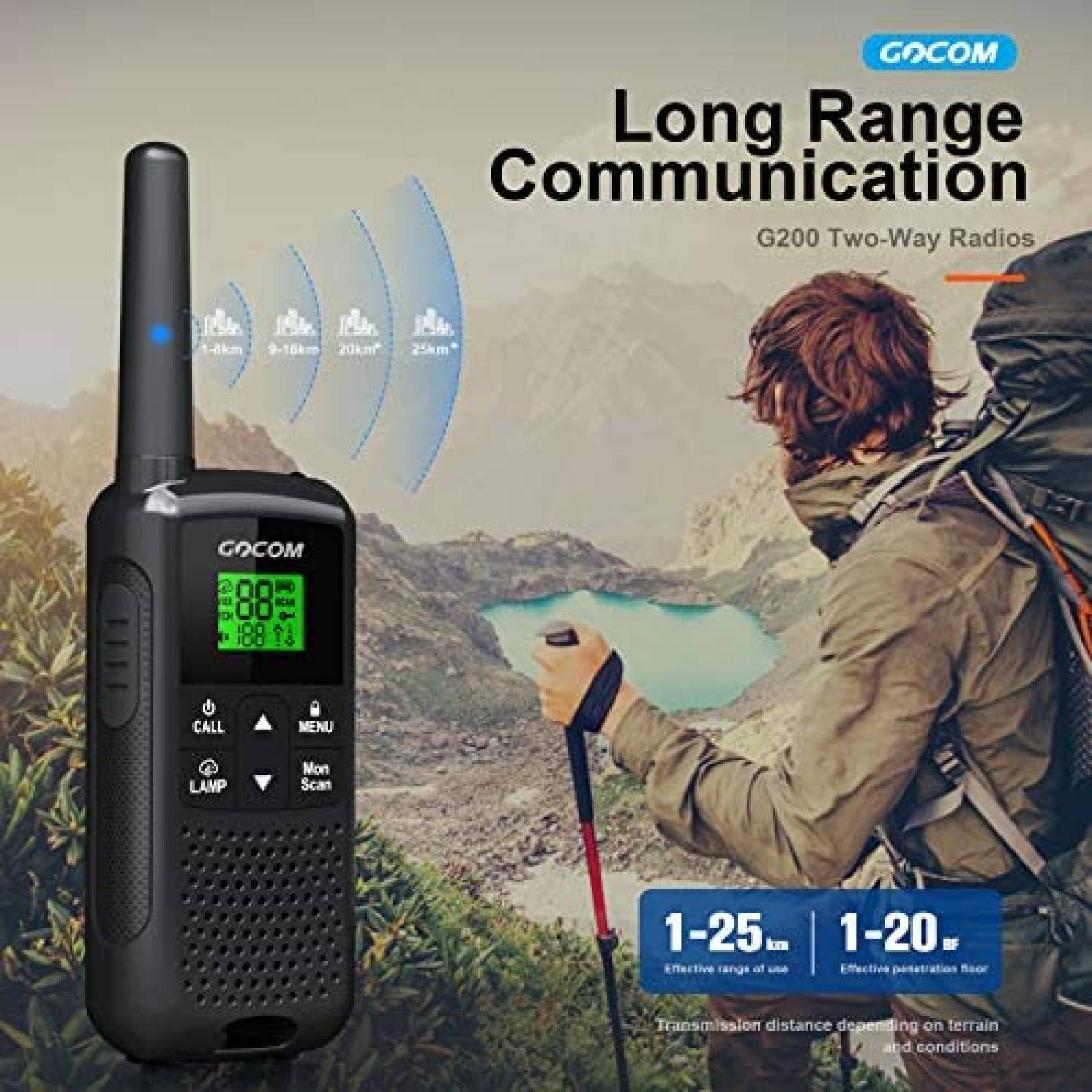 Walkie Talkies GOCOM Paquete de 4 bidireccional -Negro