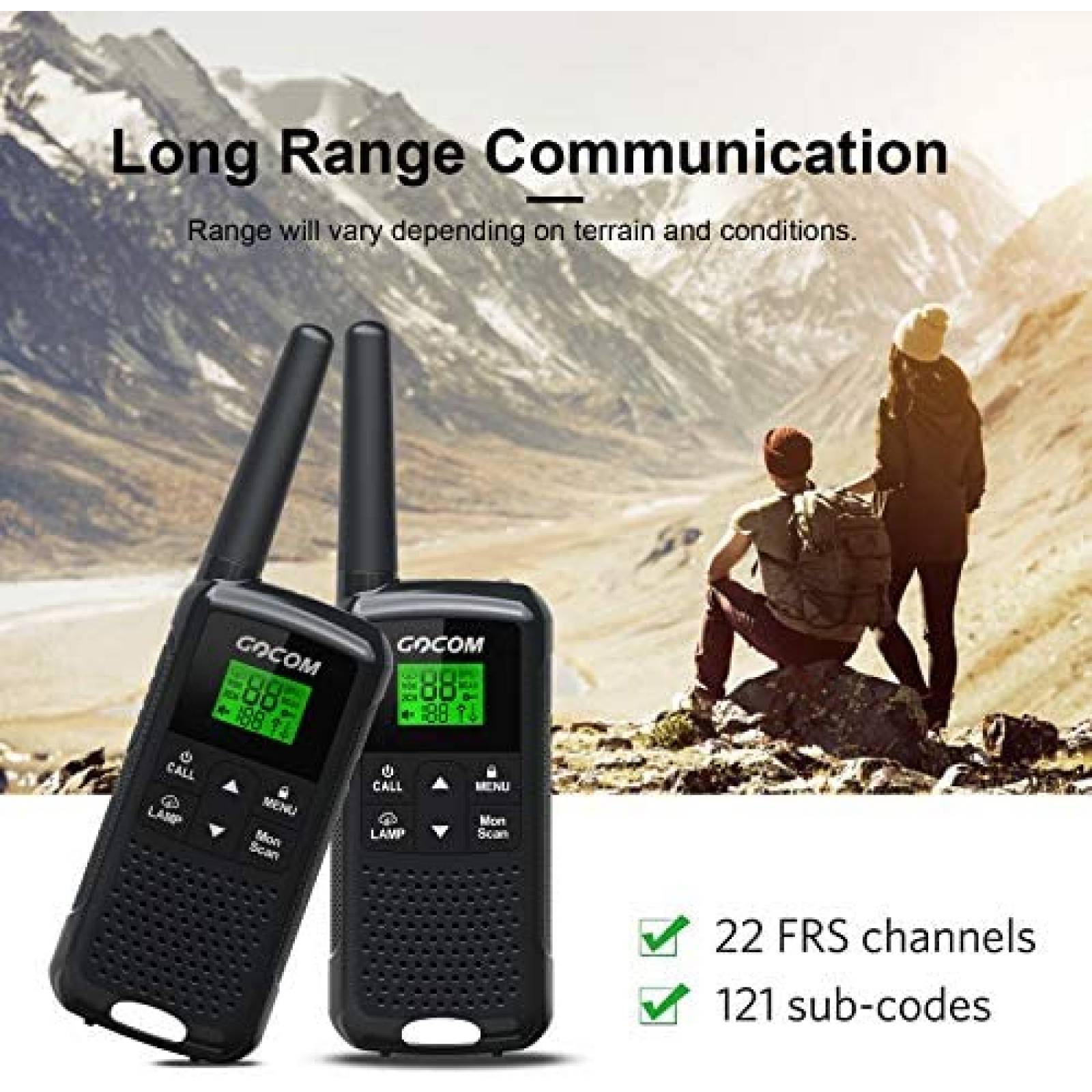 Walkie Talkies GOCOM Paquete de 4 bidireccional -Negro
