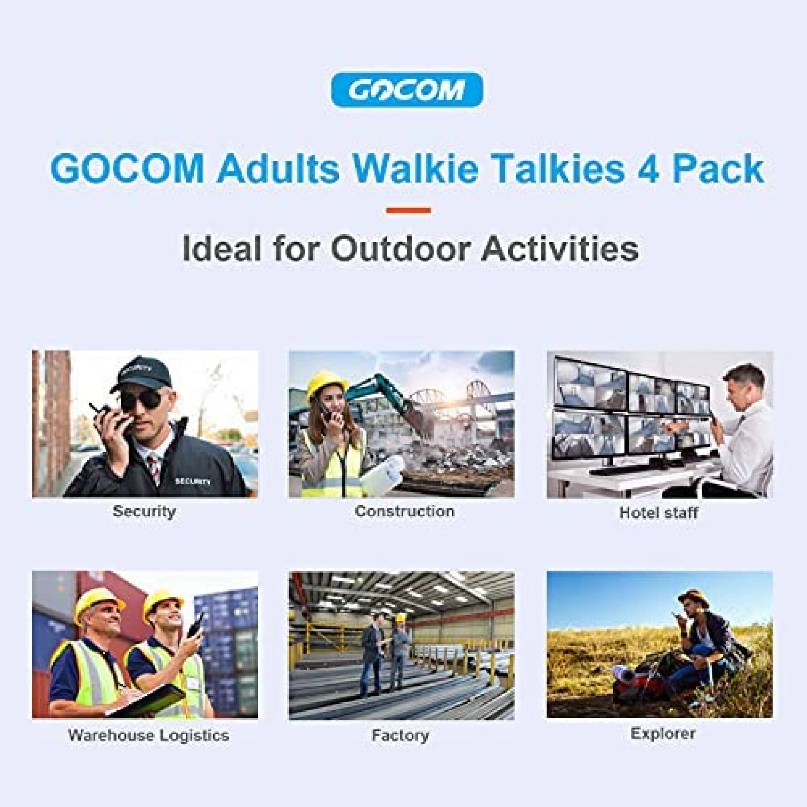 Walkie Talkies GOCOM Paquete de 4 bidireccional -Negro