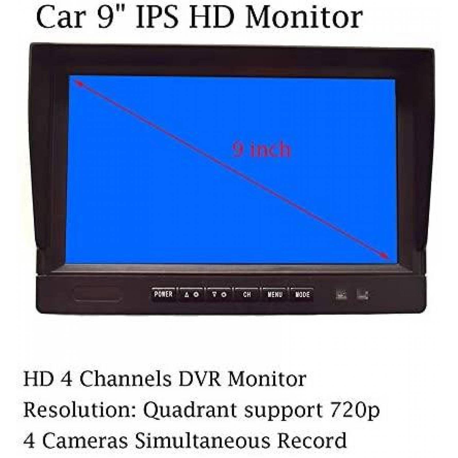 Camara de Reversa E-KYLIN 9" AHD 720p 4-CH 4-PIN -Negro