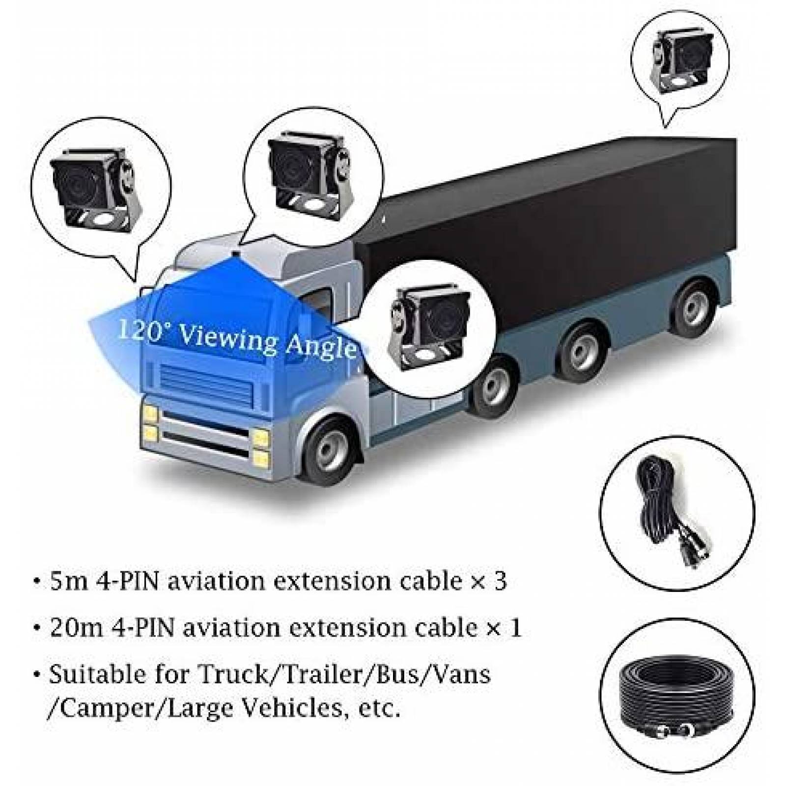 Camara de Reversa E-KYLIN 9" AHD 720p 4-CH 4-PIN -Negro