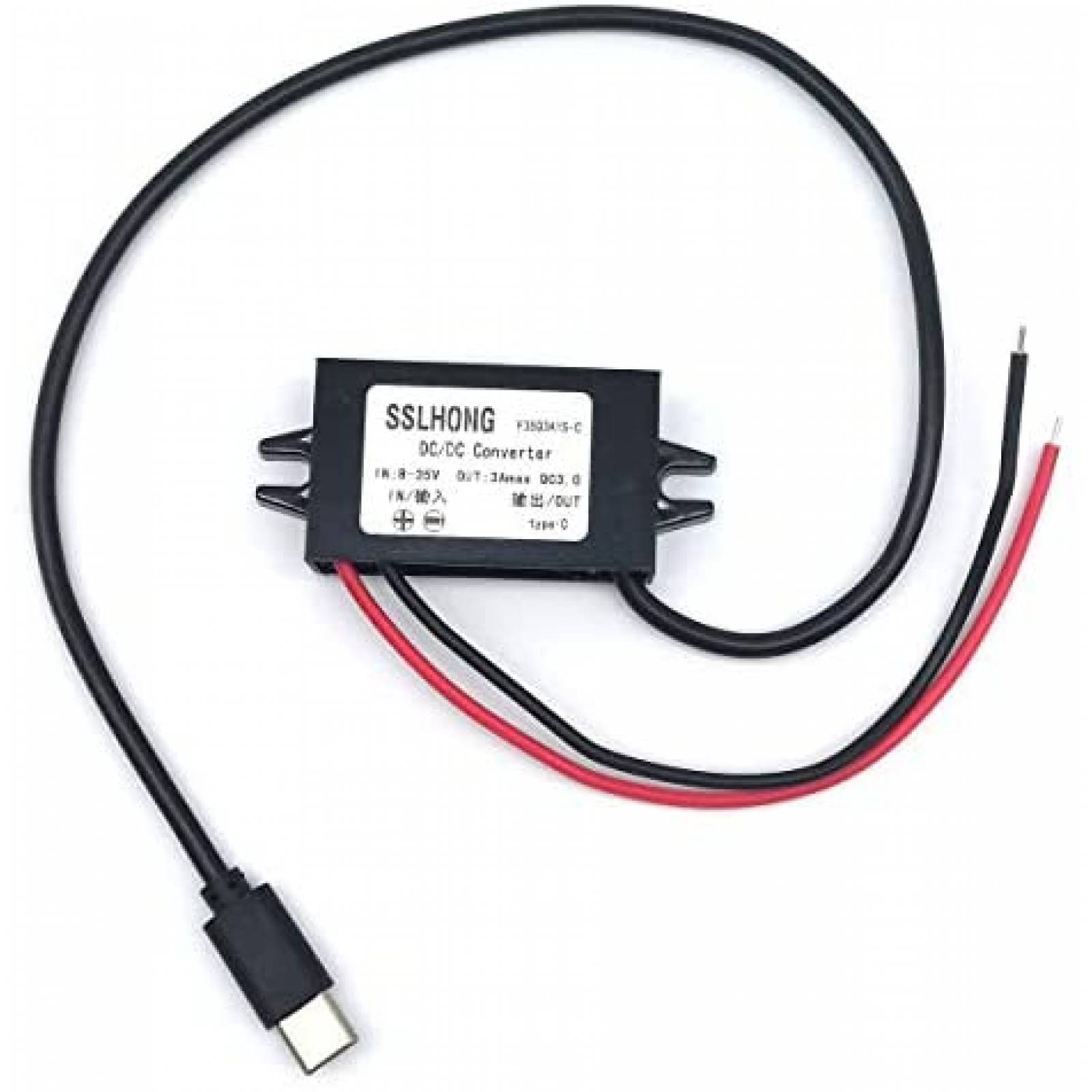 Regulador Voltaje SSLHONG QC3.0 USB C DC 5V 3A 9V -Negro