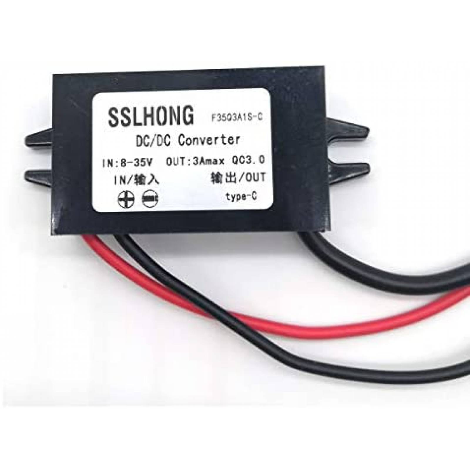 Regulador Voltaje SSLHONG QC3.0 USB C DC 5V 3A 9V -Negro