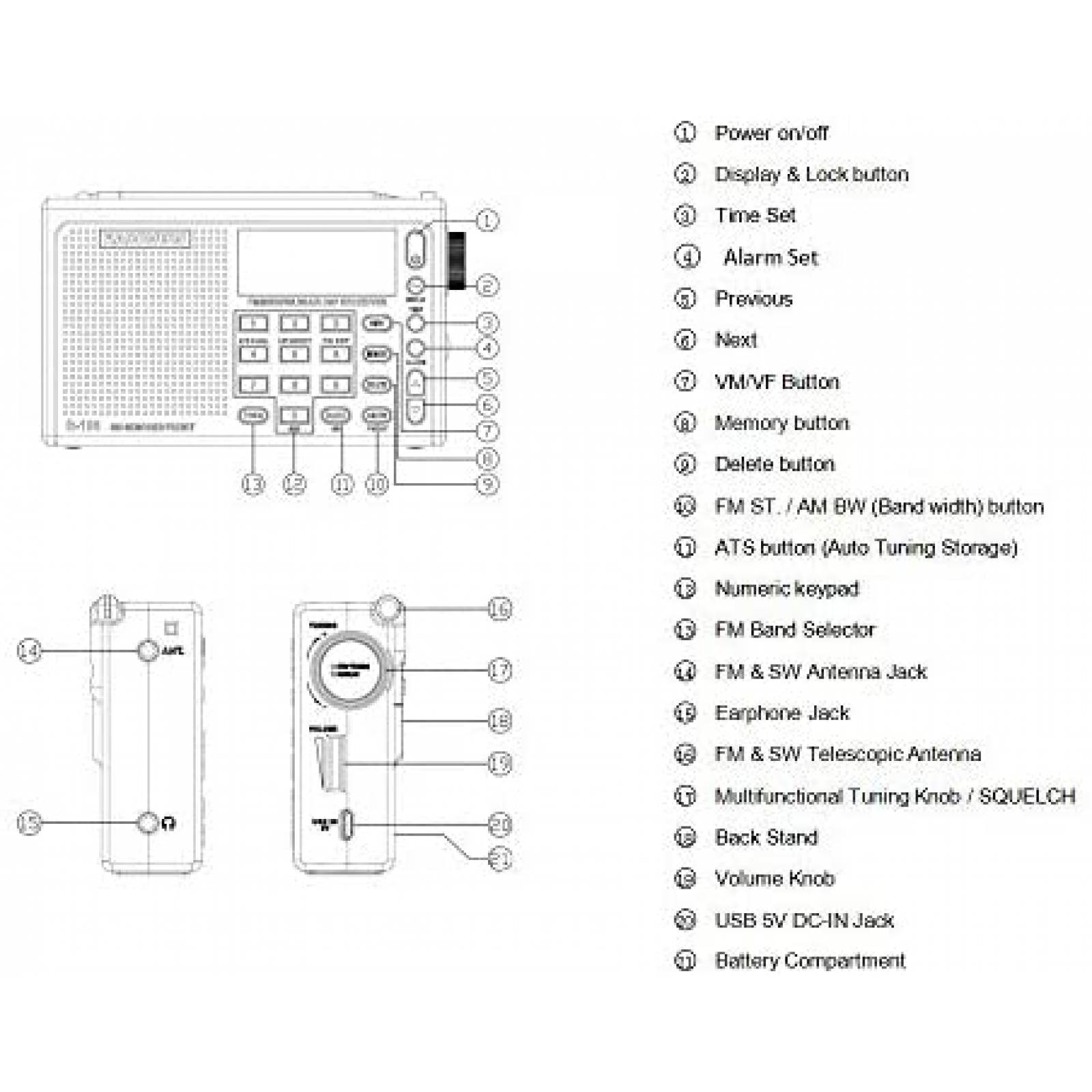 Radio Portatil SIHUADON R108 AM FM SW LW 108 MHz -Negro