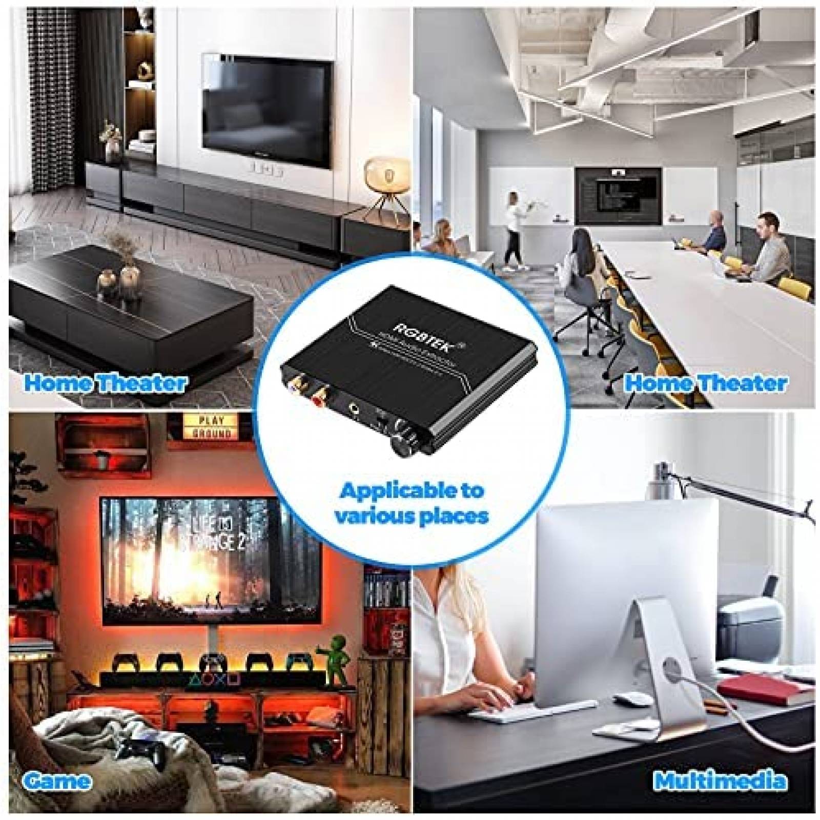 Extractor de audio HDMI splitter RGBTEK 3.5mm 4K 60HZ -Negro