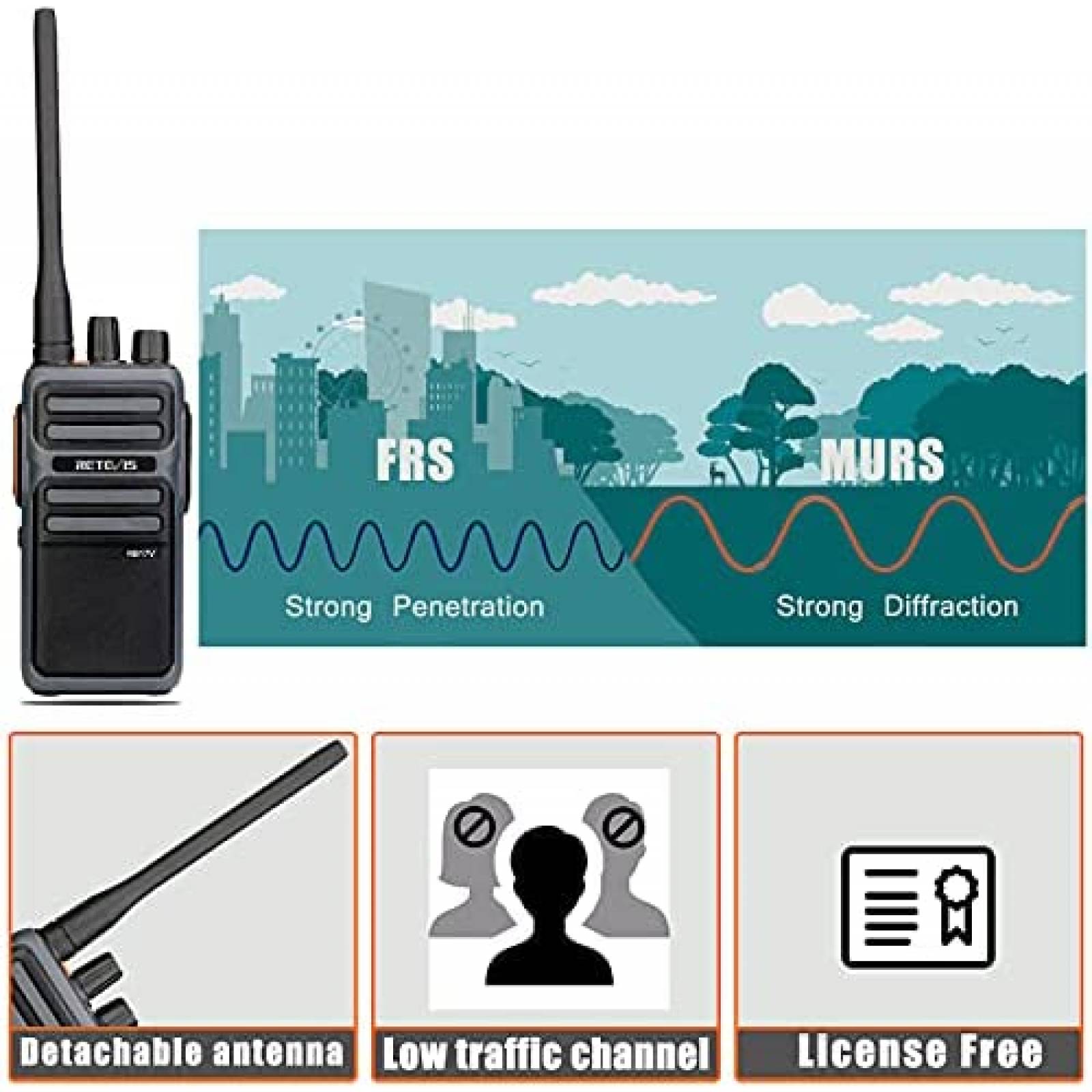 Walkie Talkies Retevis RB17V MURS Paquete de 4 de 2 vias