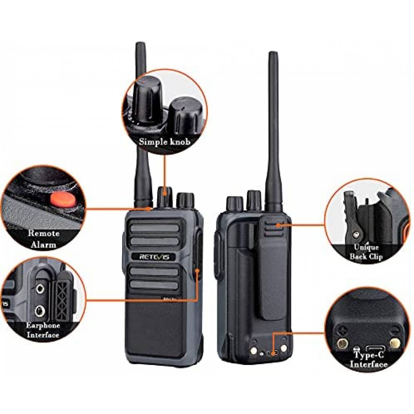 Walkie Talkies Retevis RB17V MURS Paquete de 4 de 2 vias