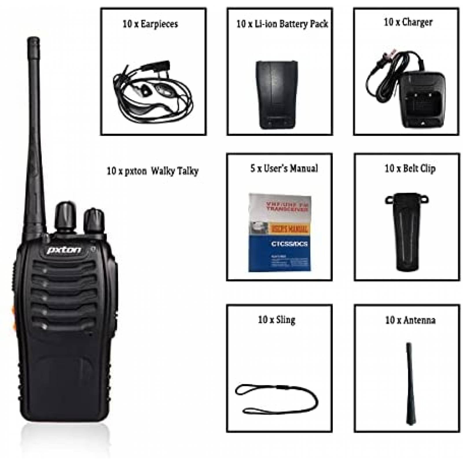 Radios pxton PX-888S Recargables 16 Canales 10 unidades