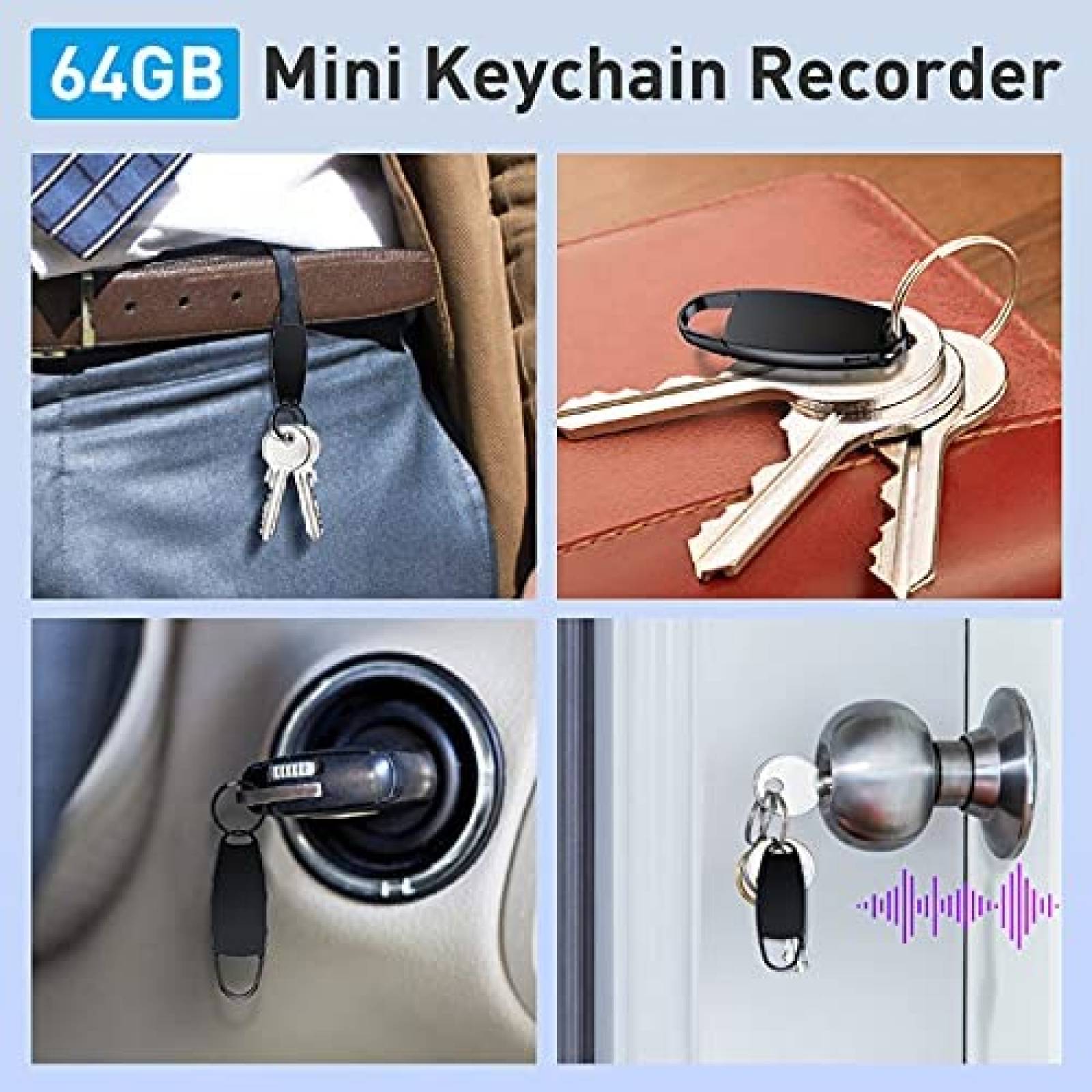 Grabadora de voz Telele con llavero de 64 GB -Negro