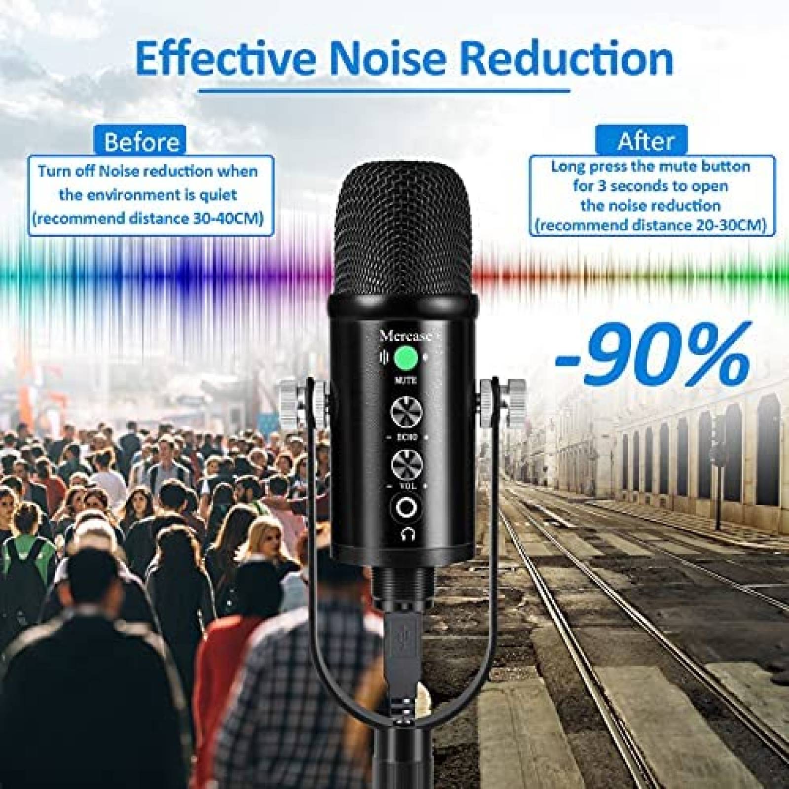 Microfono Mercase Boton Silencio Con Cancelacion de Ruido