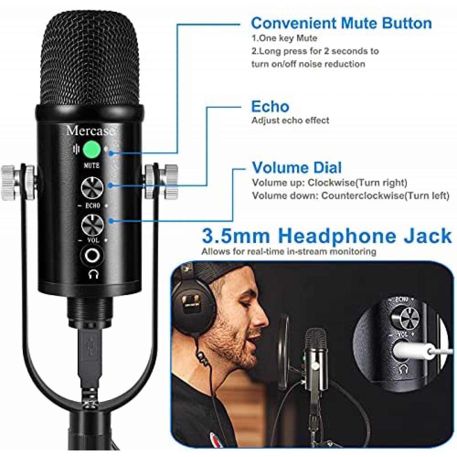 Microfono Mercase Boton Silencio Con Cancelacion de Ruido