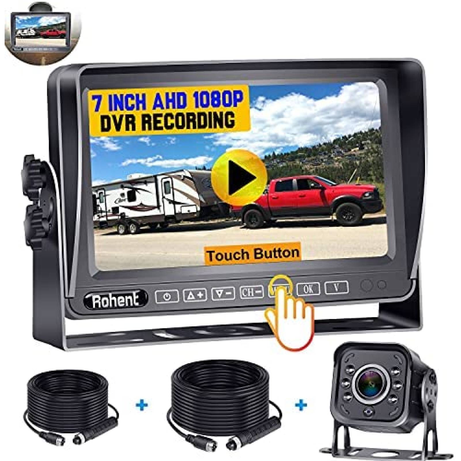 Pantalla Tactil Rohent 7'' 1080P + Camara de Reversa -Negro