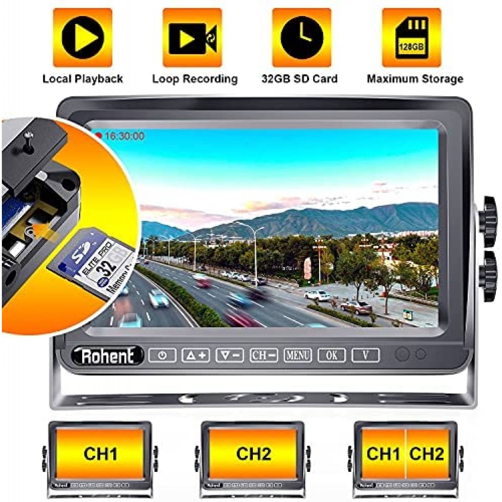 Pantalla Tactil Rohent 7'' 1080P + Camara de Reversa -Negro