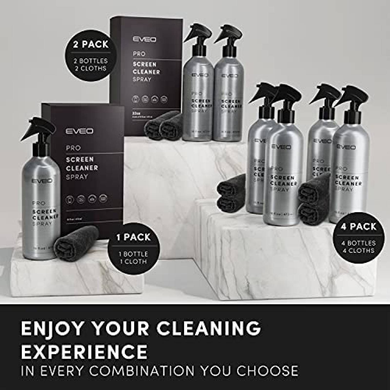Kit de Limpieza EVEO 16 oz 4 Pzs Limpiador de Pantalla Spay