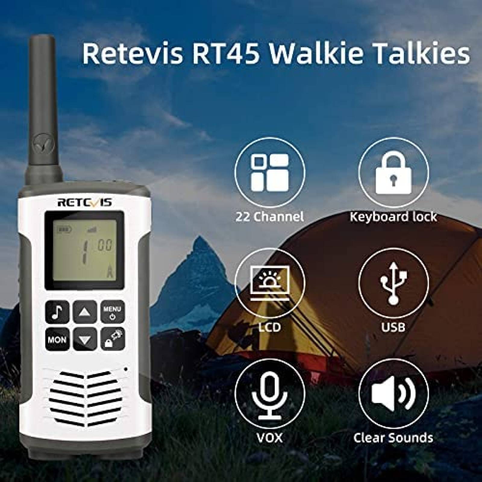 Radios bidireccionales Retevis RT45 Paquete de 4 recargables
