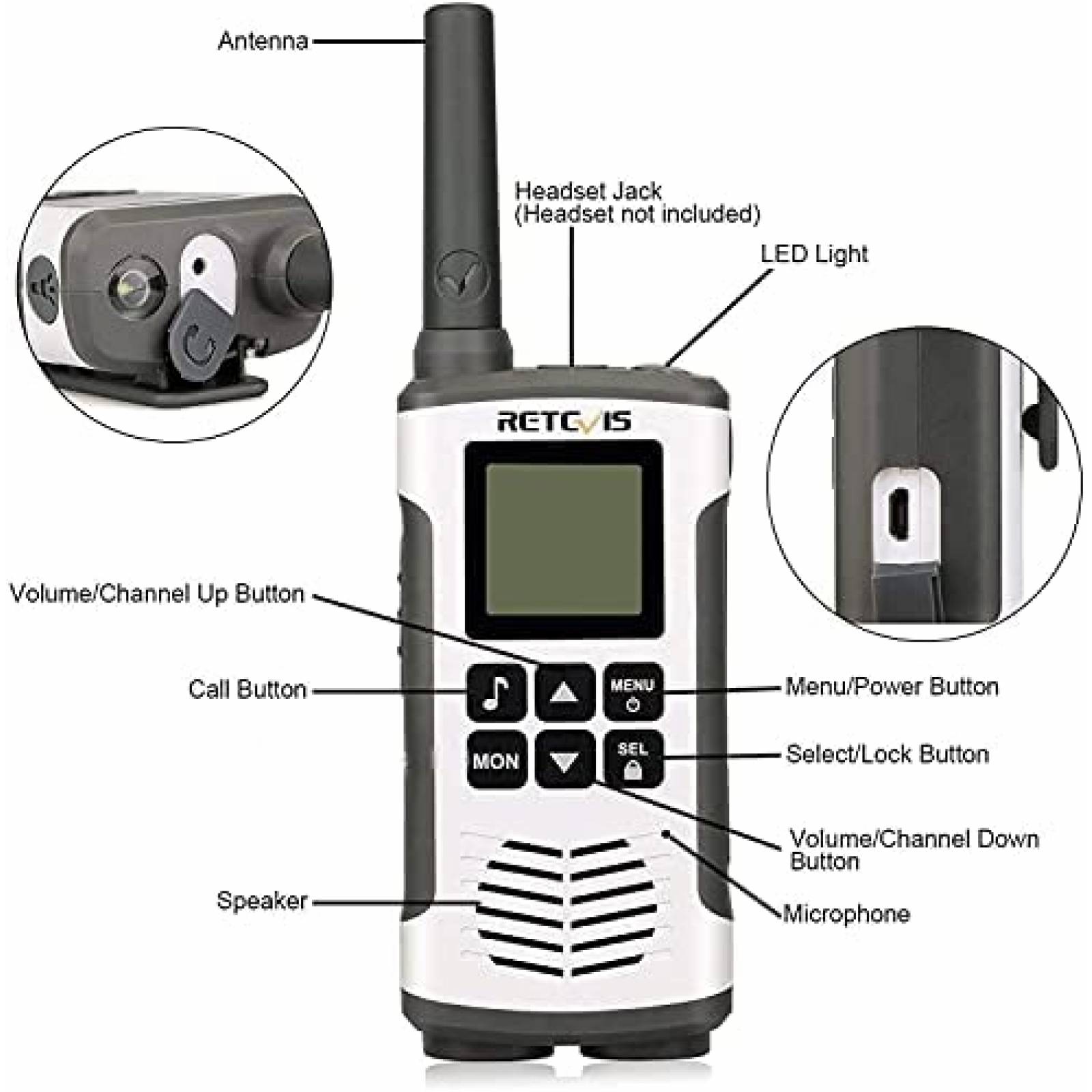 Radios bidireccionales Retevis RT45 Paquete de 4 recargables