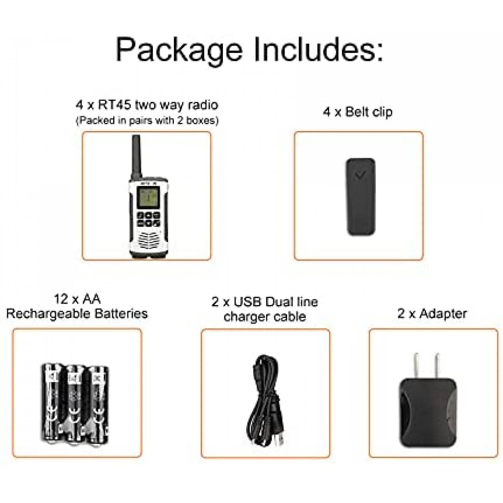 Radios bidireccionales Retevis RT45 Paquete de 4 recargables