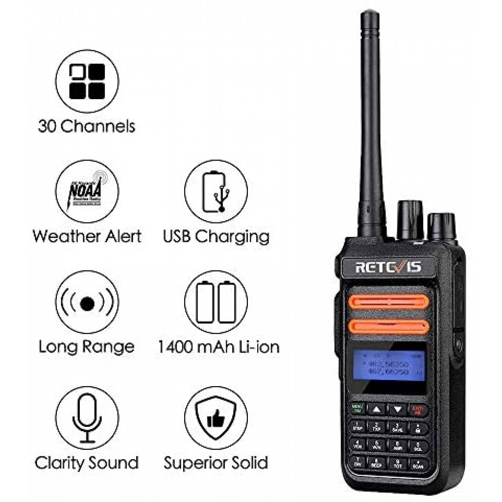 Radios Retevis RT76P 5pzs 2 Vias 30 Canales Recargables