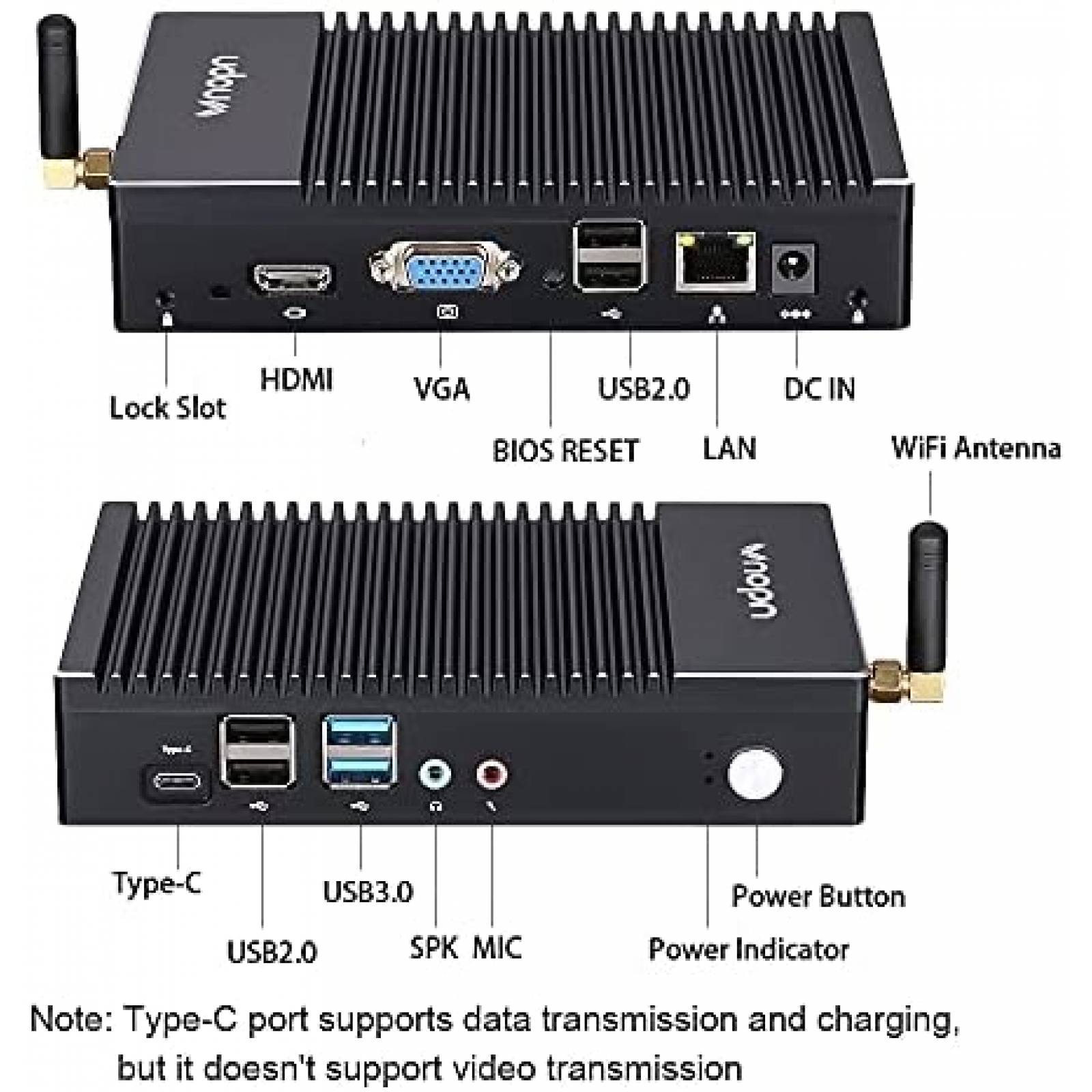 Mini PC VNOPN AMD A6 1450 8GB 128GB Windows 10 -Negro