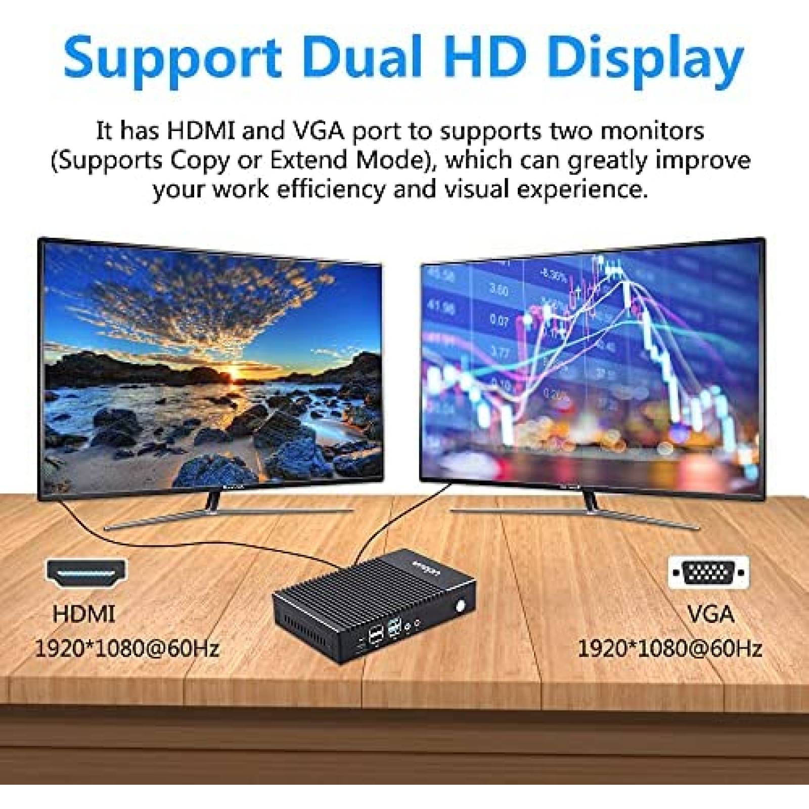 Mini PC VNOPN AMD A6 1450 8GB 128GB Windows 10 -Negro