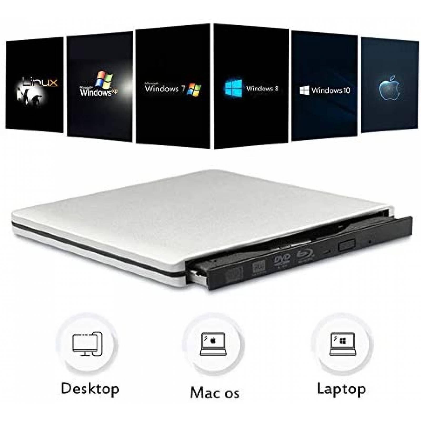 Reproductor Blu-Ray Lindayy DVD CD Portatil -Plateado