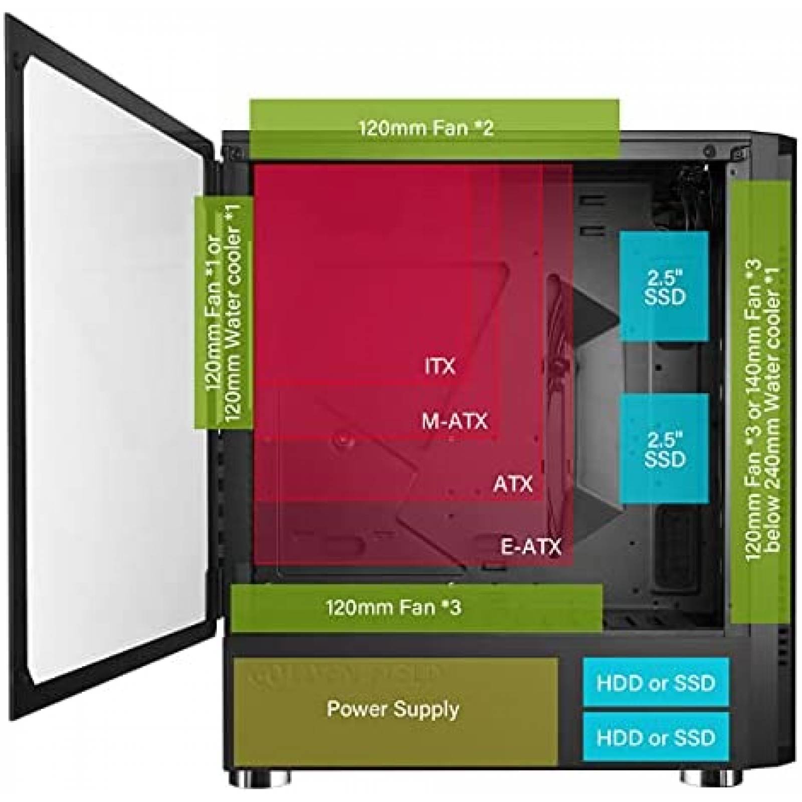 Carcasa para PC para juegos GOLDEN FIELD RGB torre media