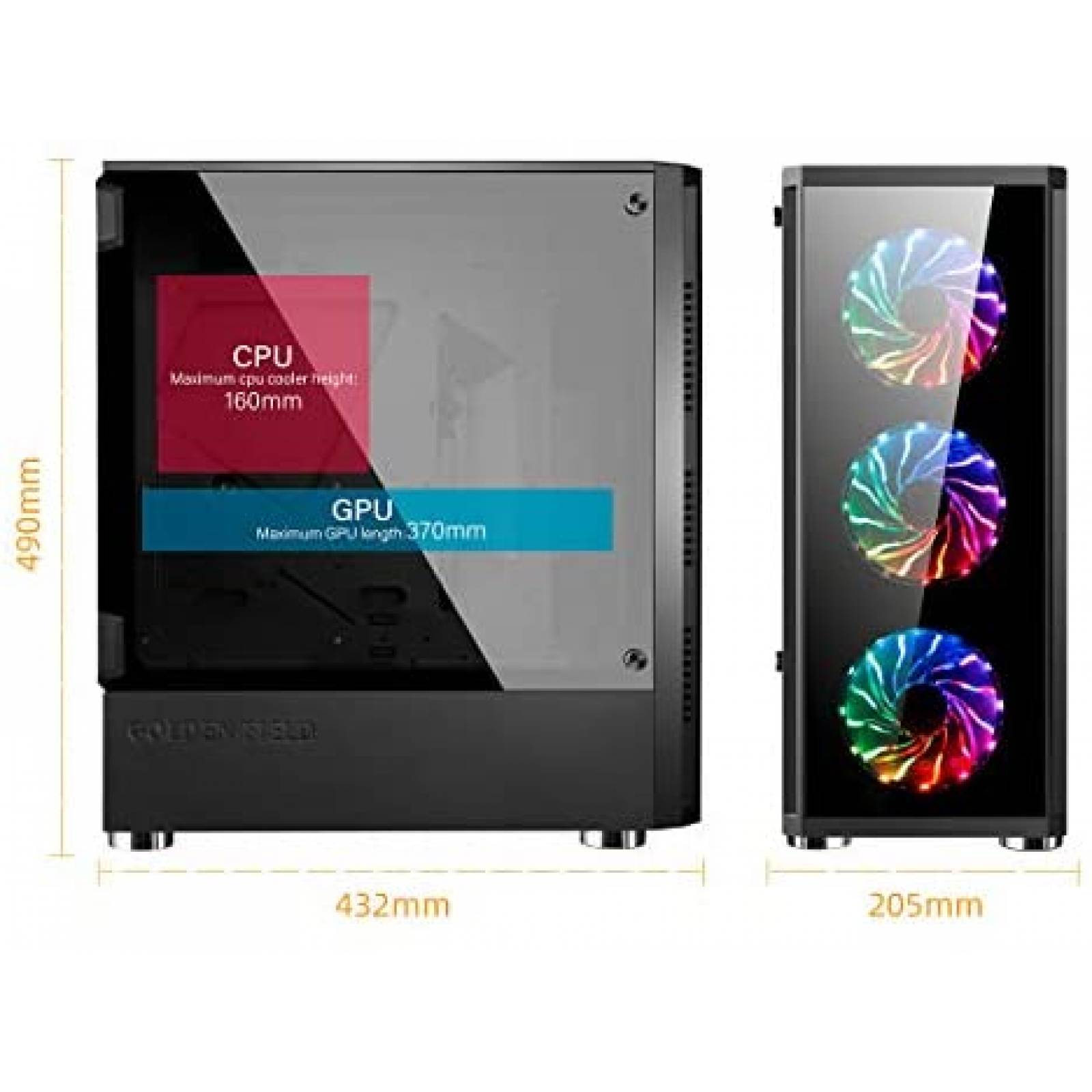 Carcasa para PC para juegos GOLDEN FIELD RGB torre media