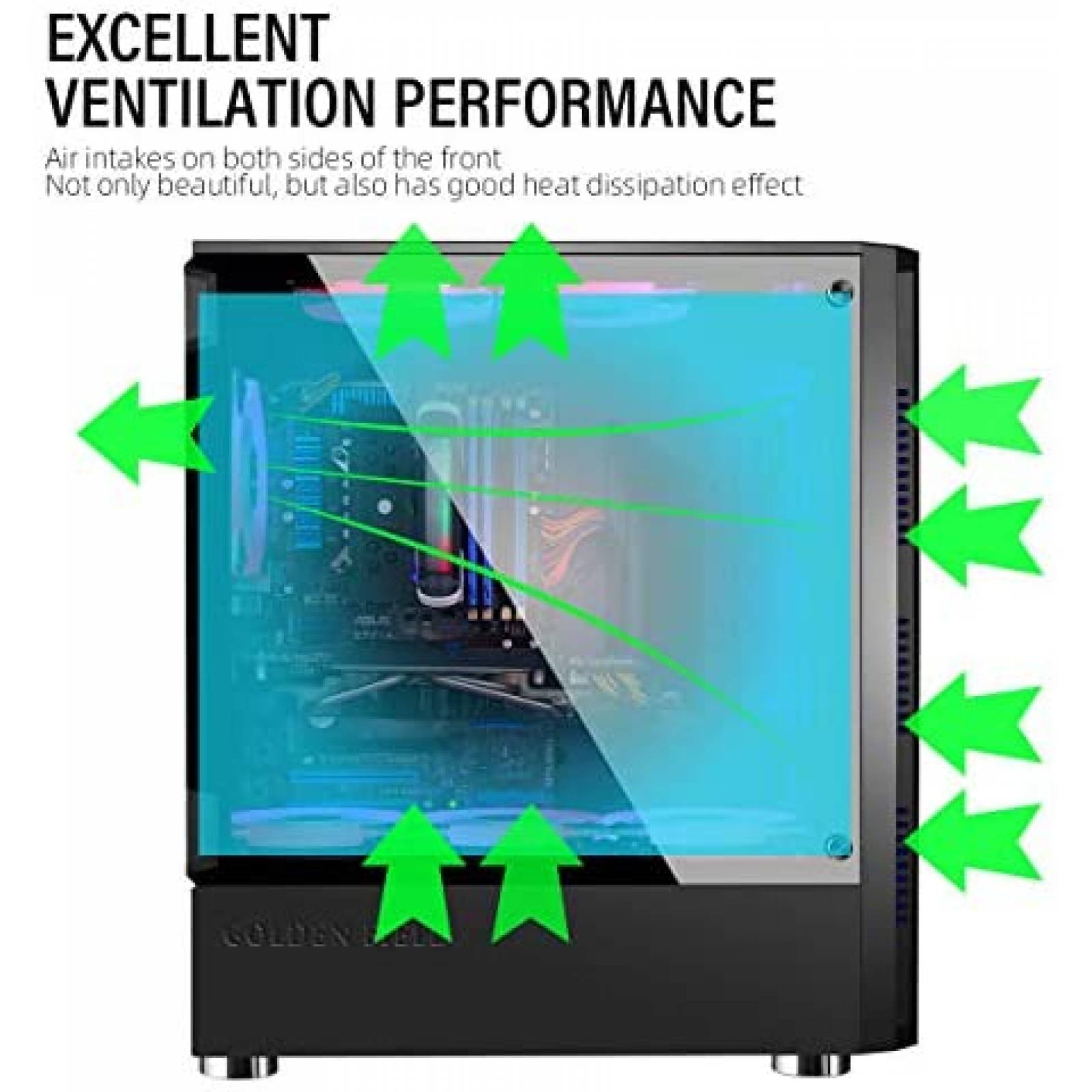 Carcasa para PC para juegos GOLDEN FIELD RGB torre media