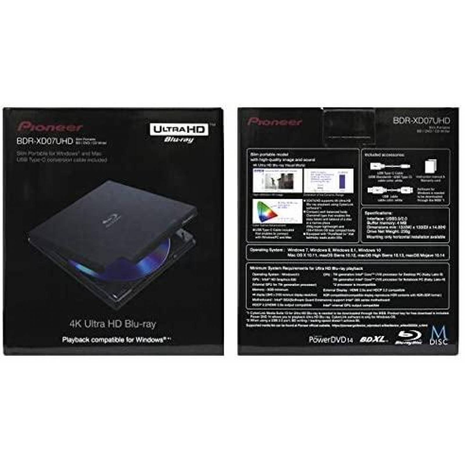 Reproductor Blu-Ray Pioneer BDR-XD07UHD 4K UHD 100GB -Negro