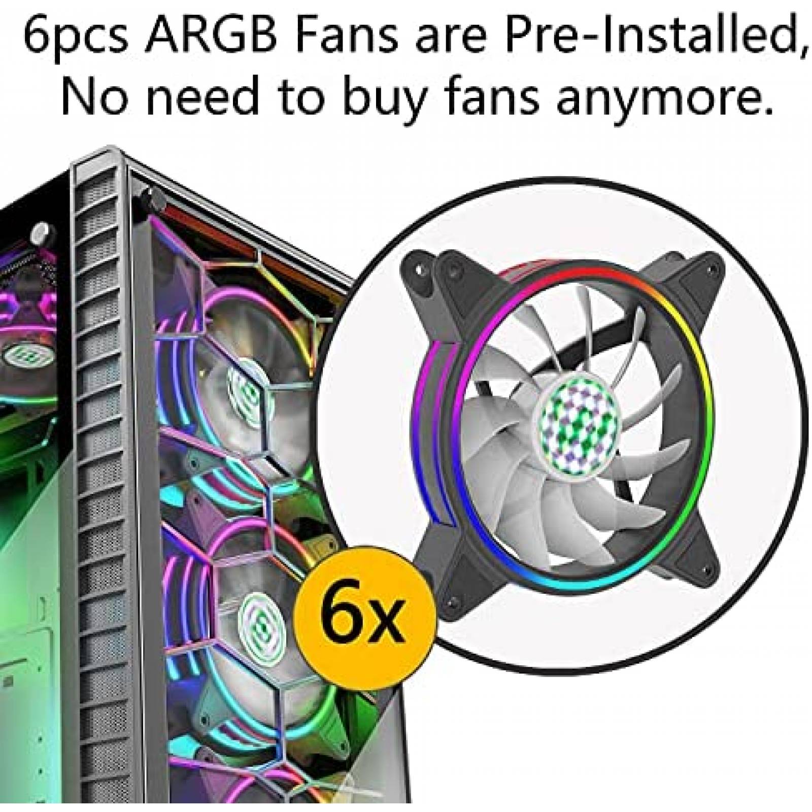 Gabinete MUSETEX Phantom con 6 Ventiladores 120mm LED RGB