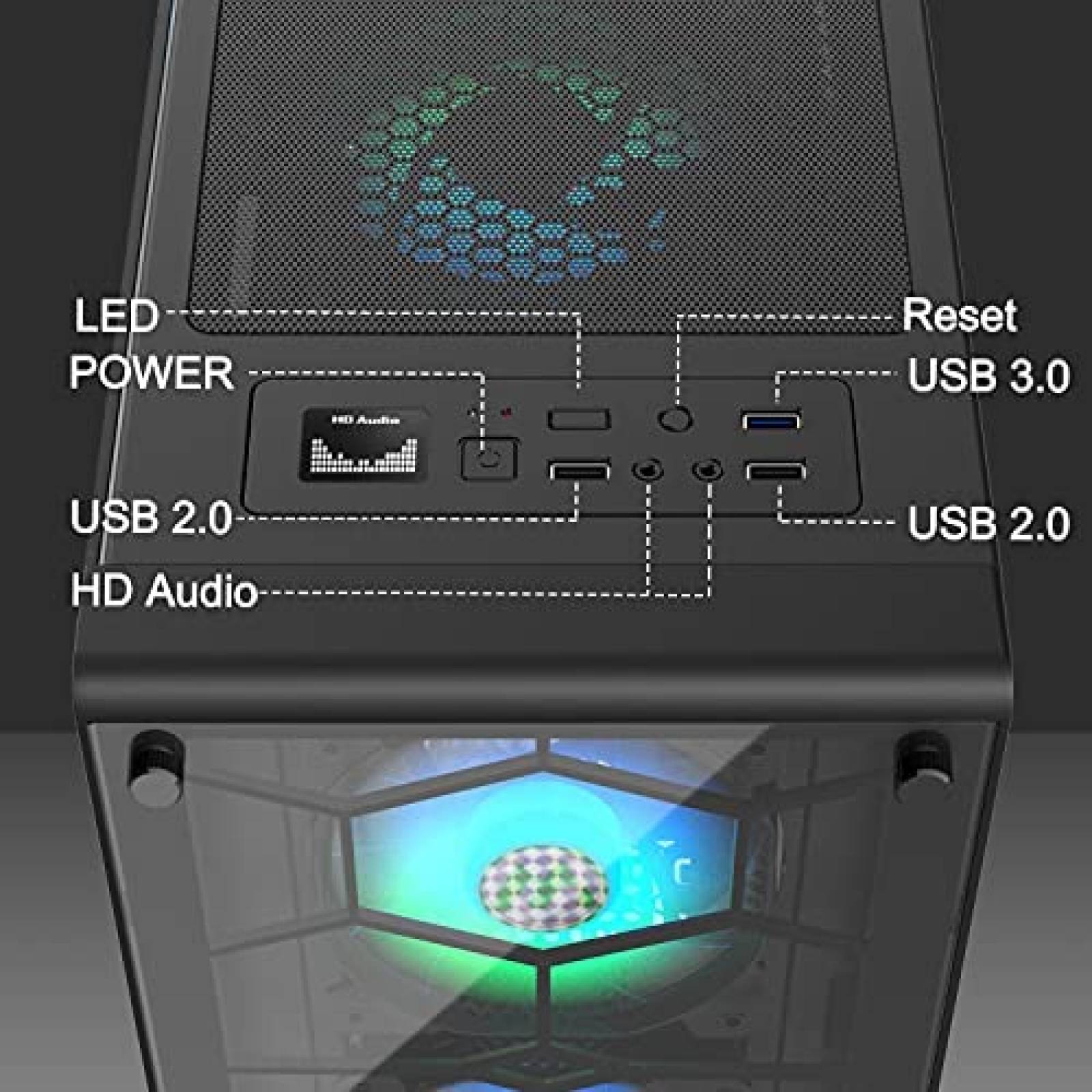 Gabinete MUSETEX Phantom Paneles Vidrio Templado -Negro