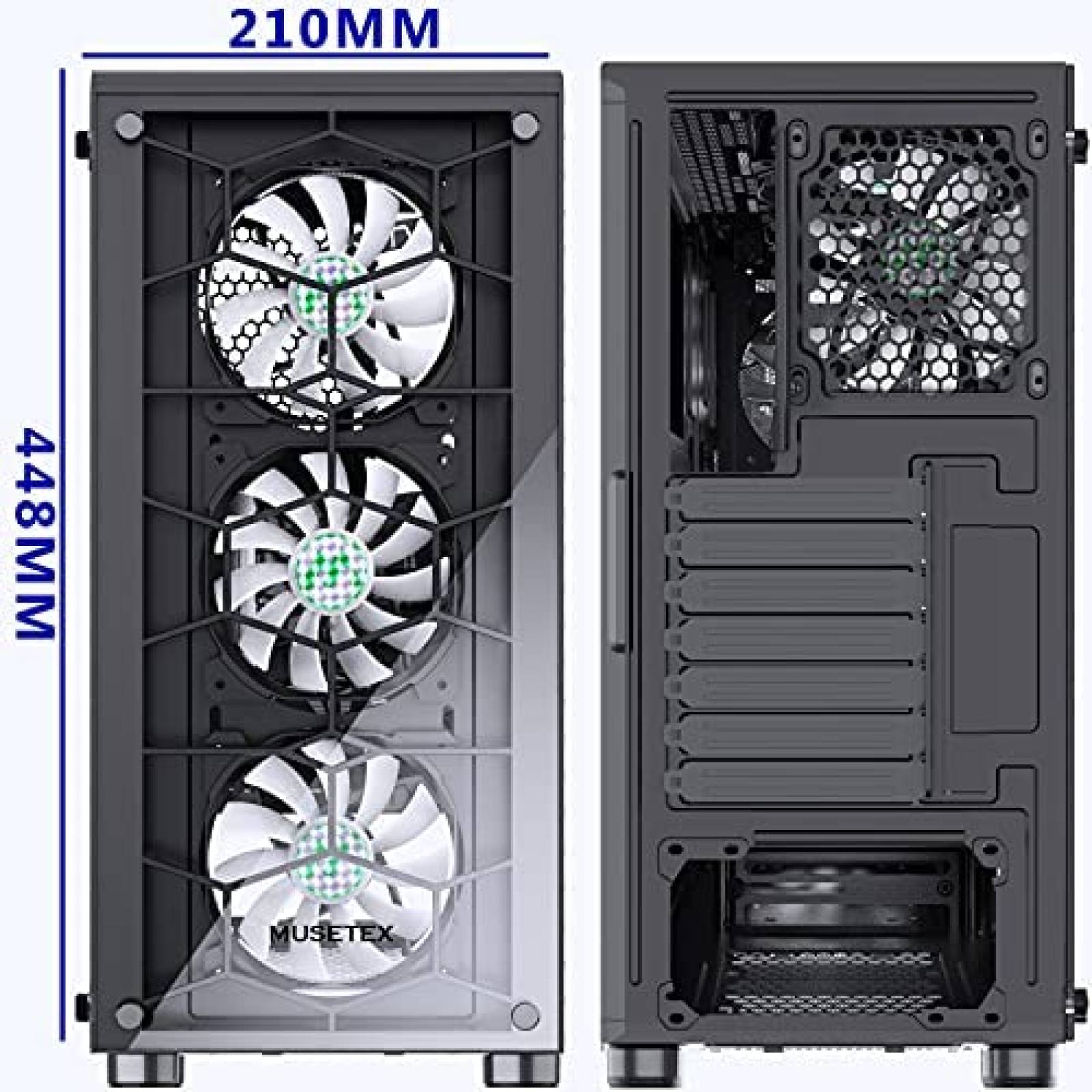 Gabinete MUSETEX Phantom Paneles Vidrio Templado -Negro